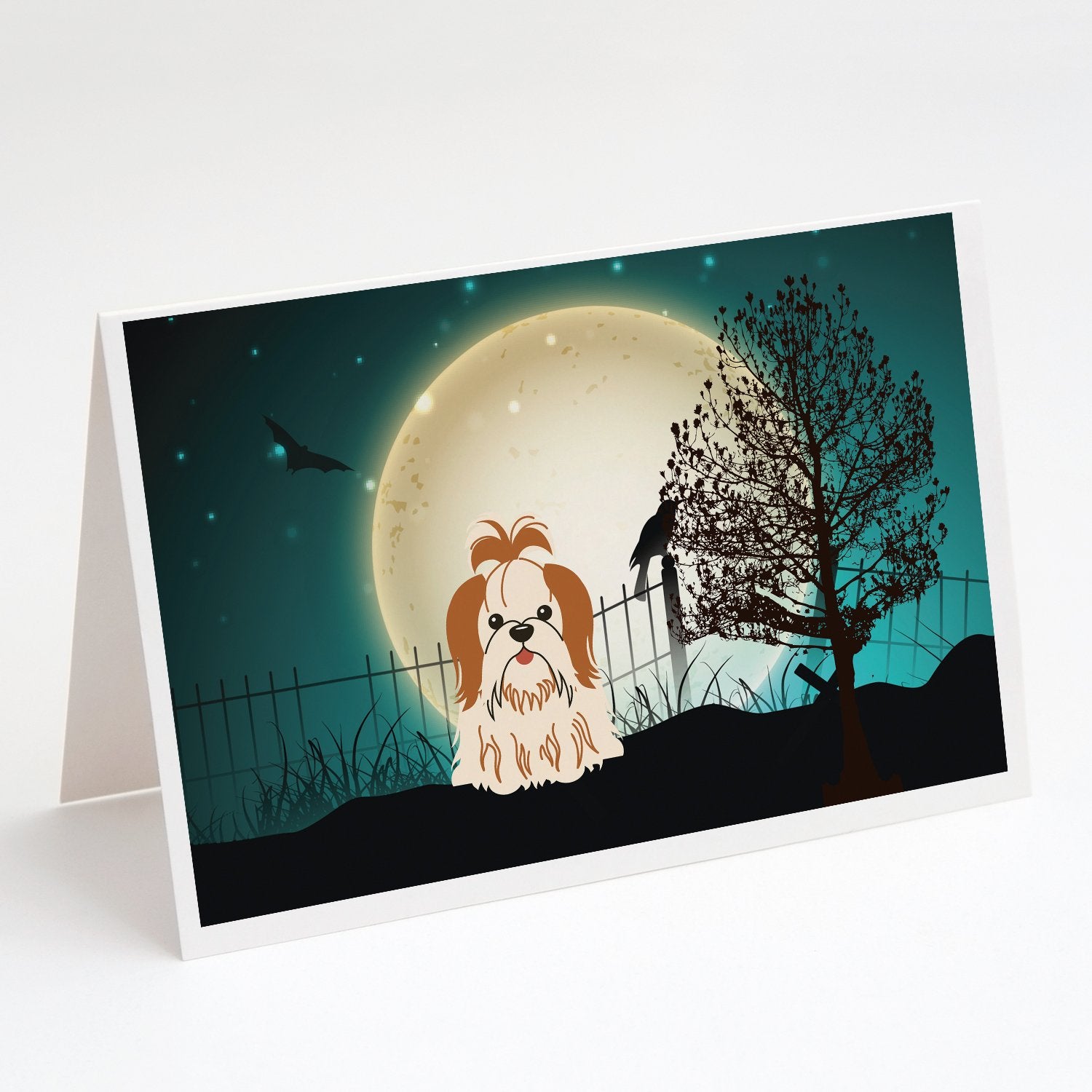 Buy this Halloween Scary Shih Tzu Red White Greeting Cards and Envelopes Pack of 8
