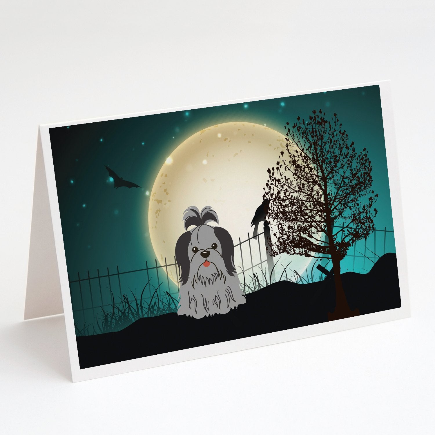 Buy this Halloween Scary Shih Tzu Black Silver Greeting Cards and Envelopes Pack of 8