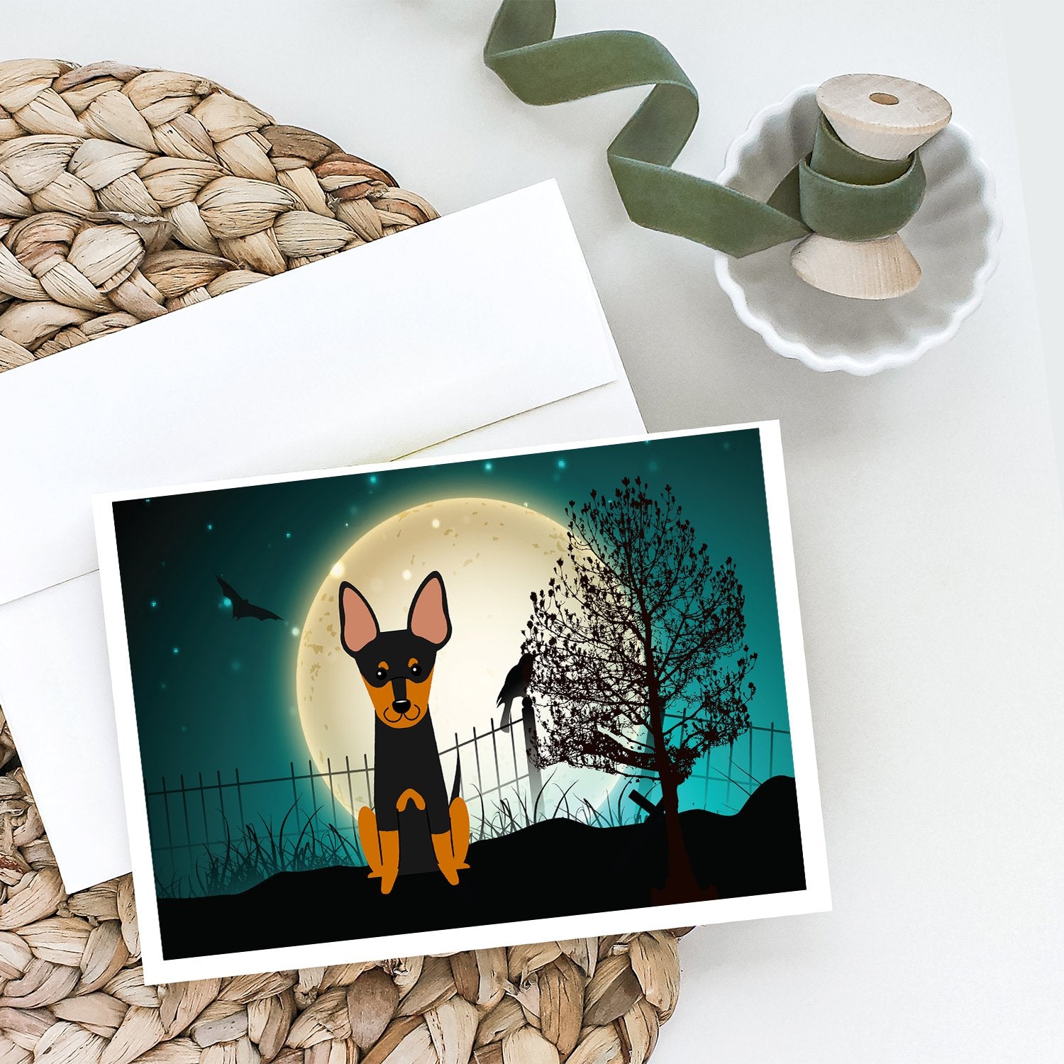 Buy this Halloween Scary English Toy Terrier Greeting Cards and Envelopes Pack of 8