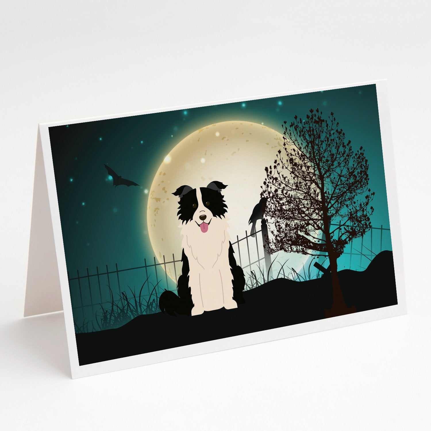 Buy this Halloween Scary Border Collie Black White Greeting Cards and Envelopes Pack of 8