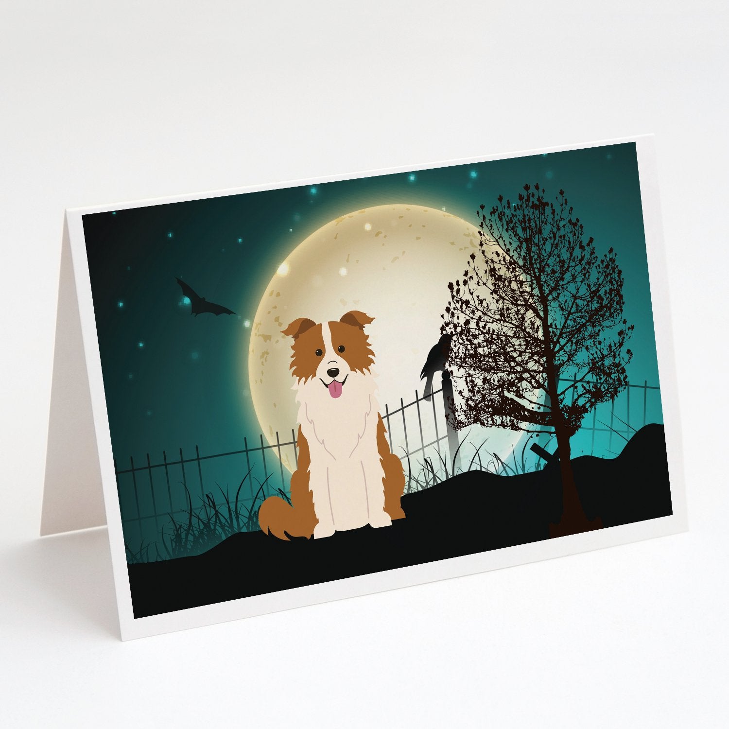 Buy this Halloween Scary Border Collie Red White Greeting Cards and Envelopes Pack of 8