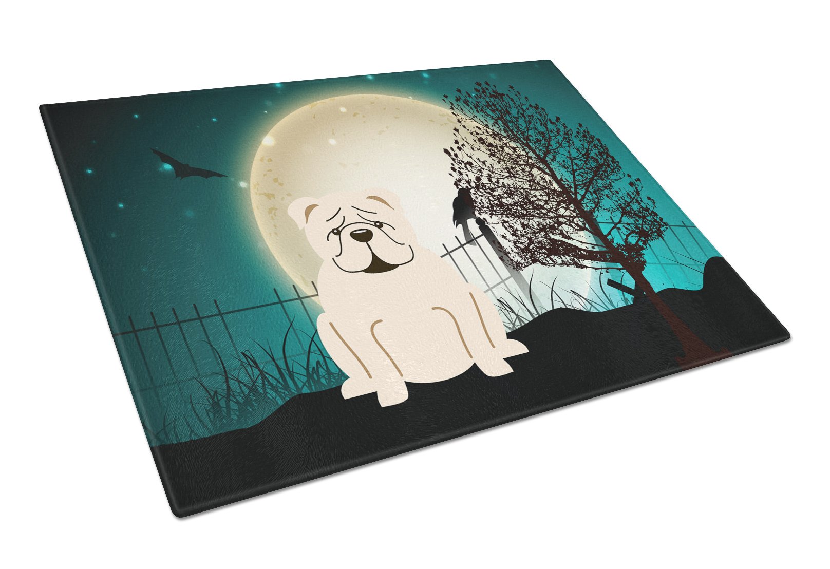 Halloween Scary  English Bulldog White Glass Cutting Board Large BB2313LCB by Caroline's Treasures