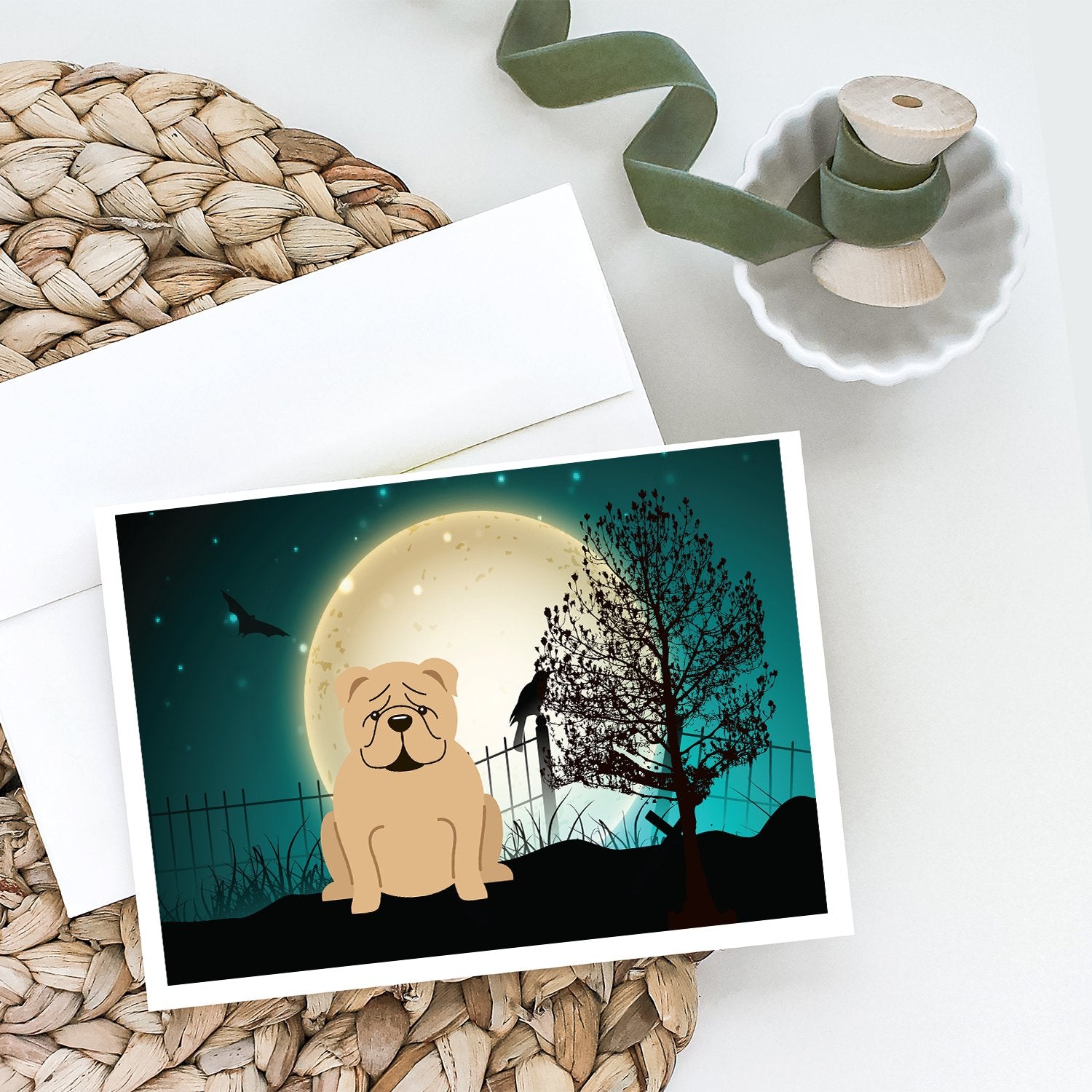Buy this Halloween Scary  English Bulldog Fawn Greeting Cards and Envelopes Pack of 8