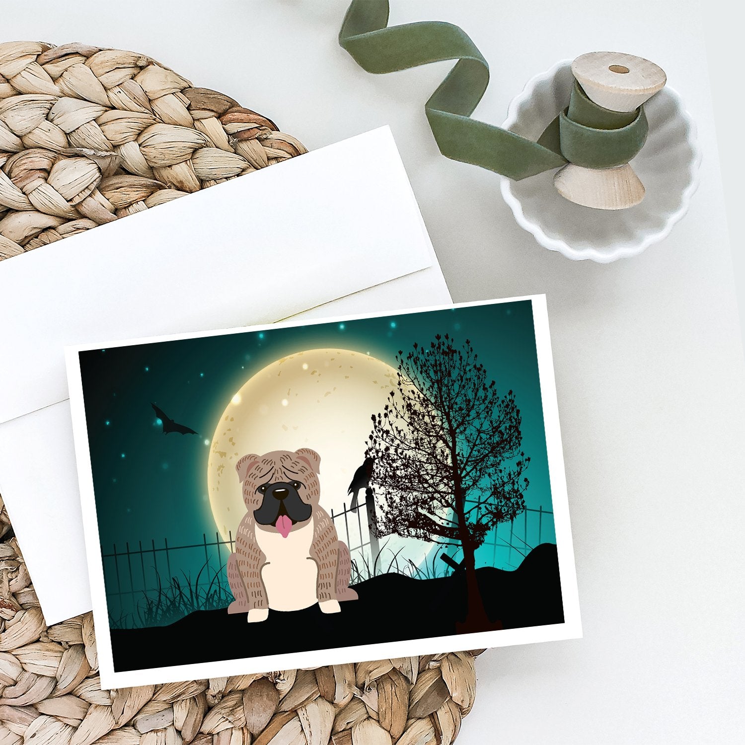 Buy this Halloween Scary  English Bulldog Grey Brindle  Greeting Cards and Envelopes Pack of 8