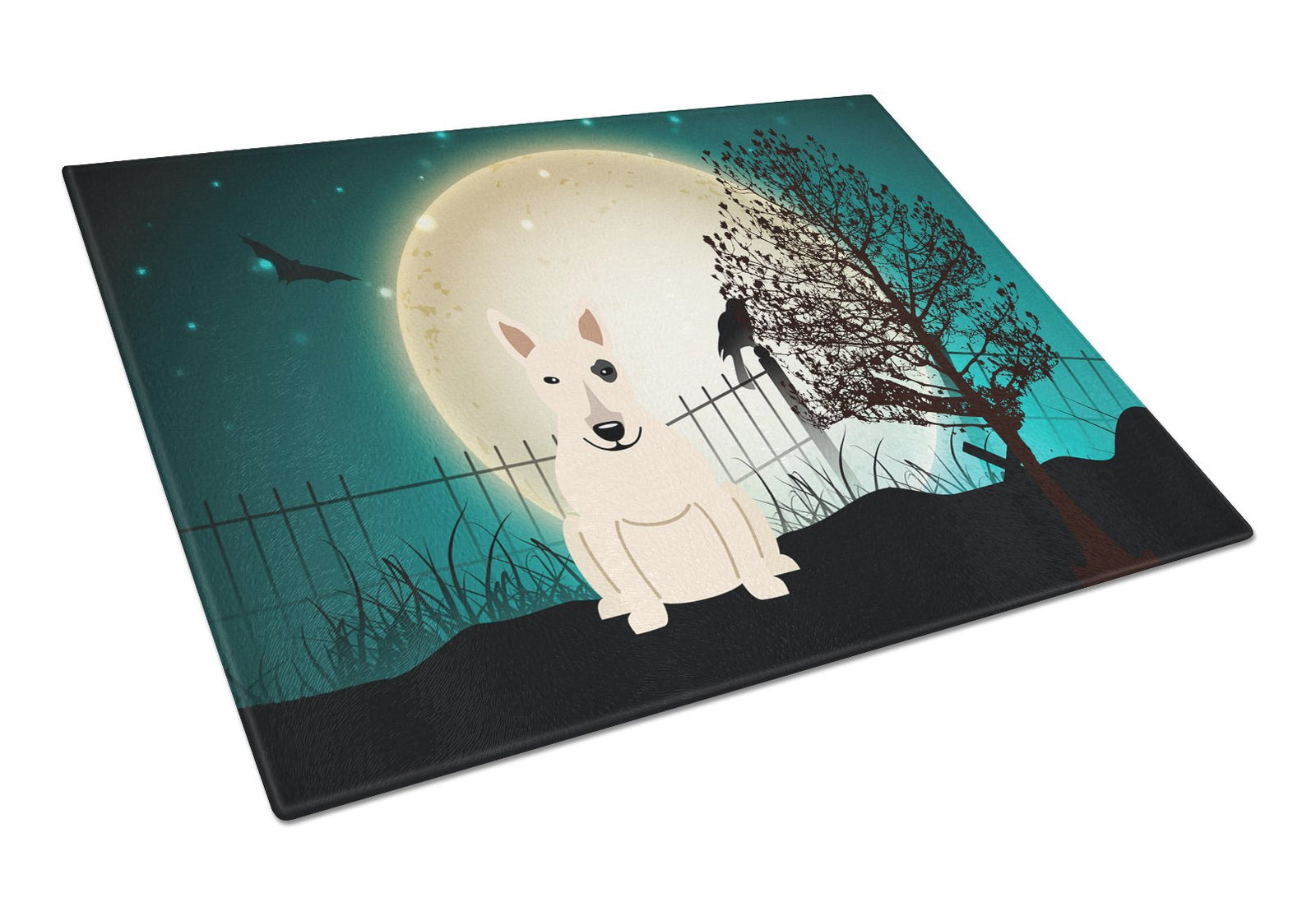 Halloween Scary Bull Terrier White Glass Cutting Board Large BB2328LCB by Caroline's Treasures