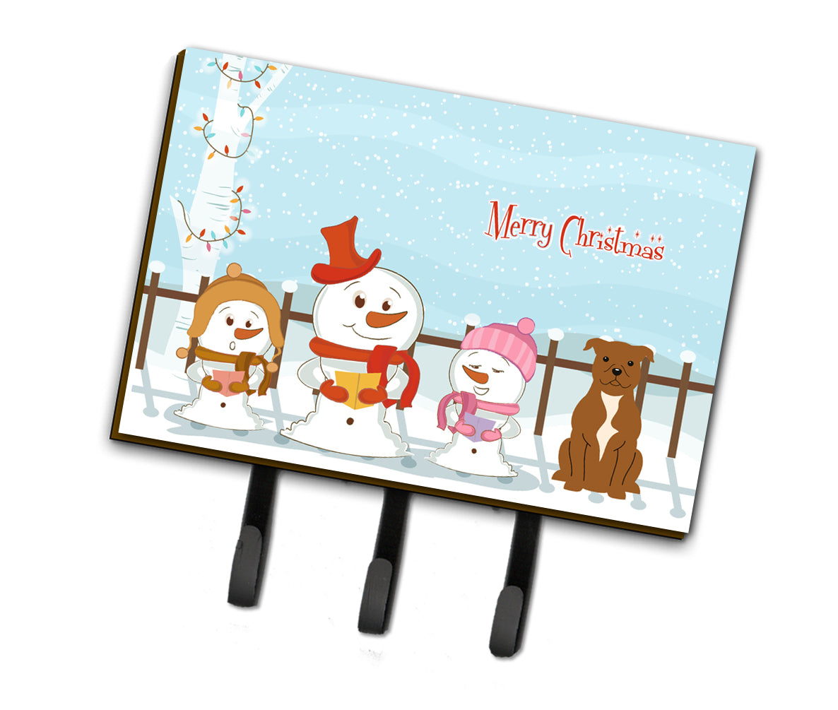 Merry Christmas Carolers Staffordshire Bull Terrier Brown Leash or Key Holder BB2378TH68