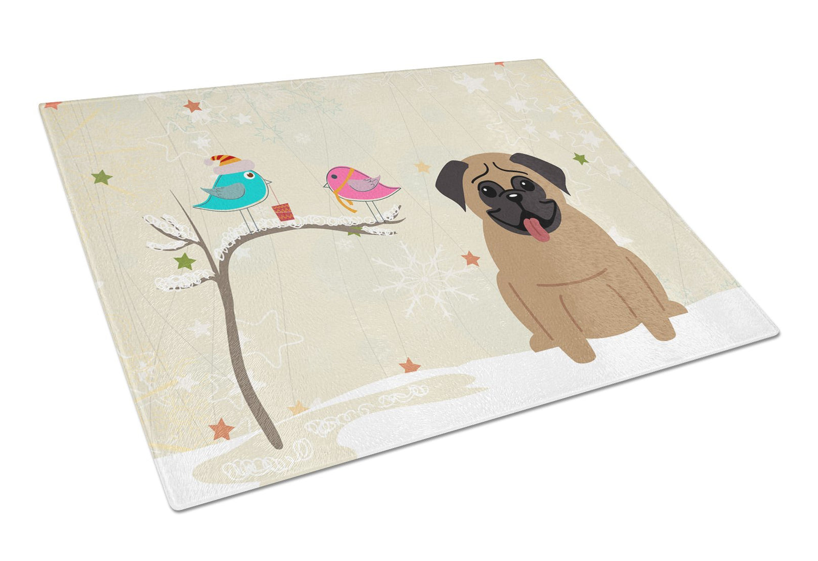 Christmas Presents between Friends Pug Brown Glass Cutting Board Large BB2477LCB by Caroline's Treasures