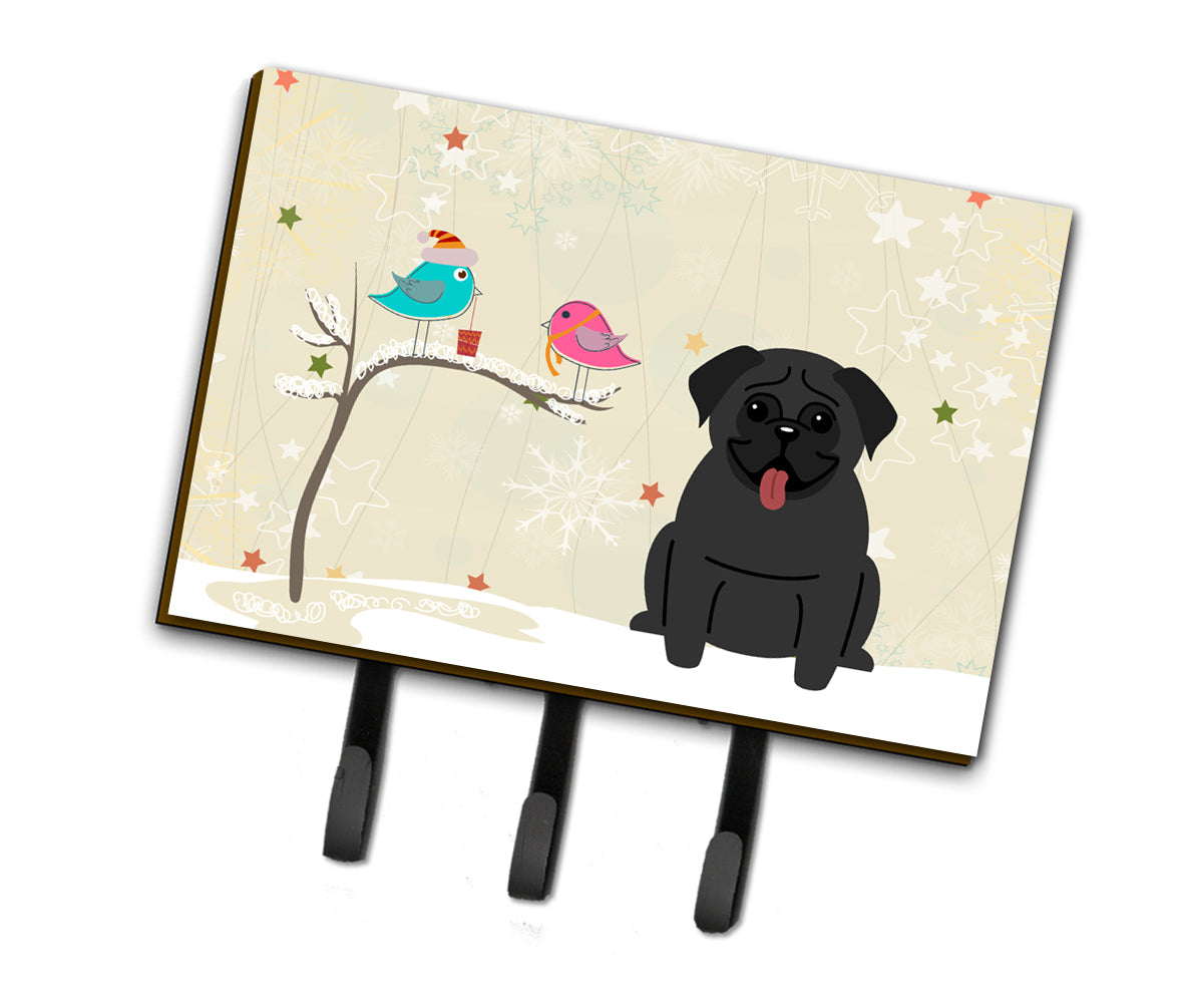 Christmas Presents between Friends Pug Black Leash or Key Holder BB2478TH68