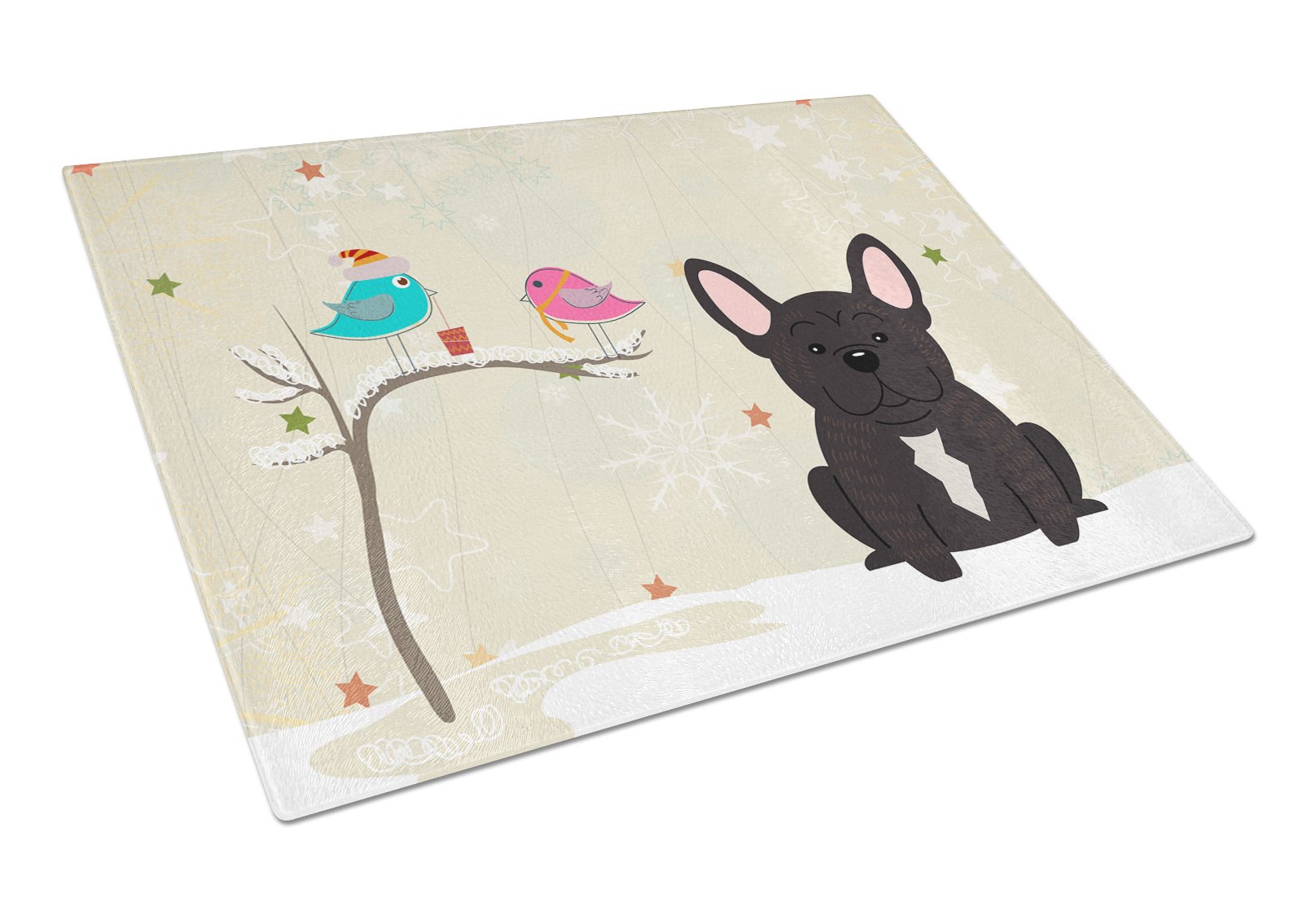 Christmas Presents between Friends French Bulldog Brindle Glass Cutting Board Large BB2481LCB by Caroline's Treasures