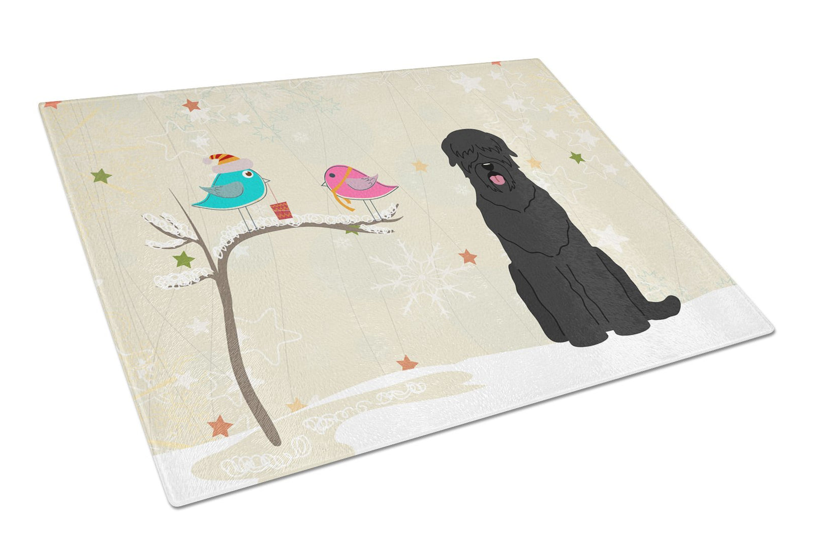 Christmas Presents between Friends Black Russian Terrier Glass Cutting Board Large BB2498LCB by Caroline's Treasures