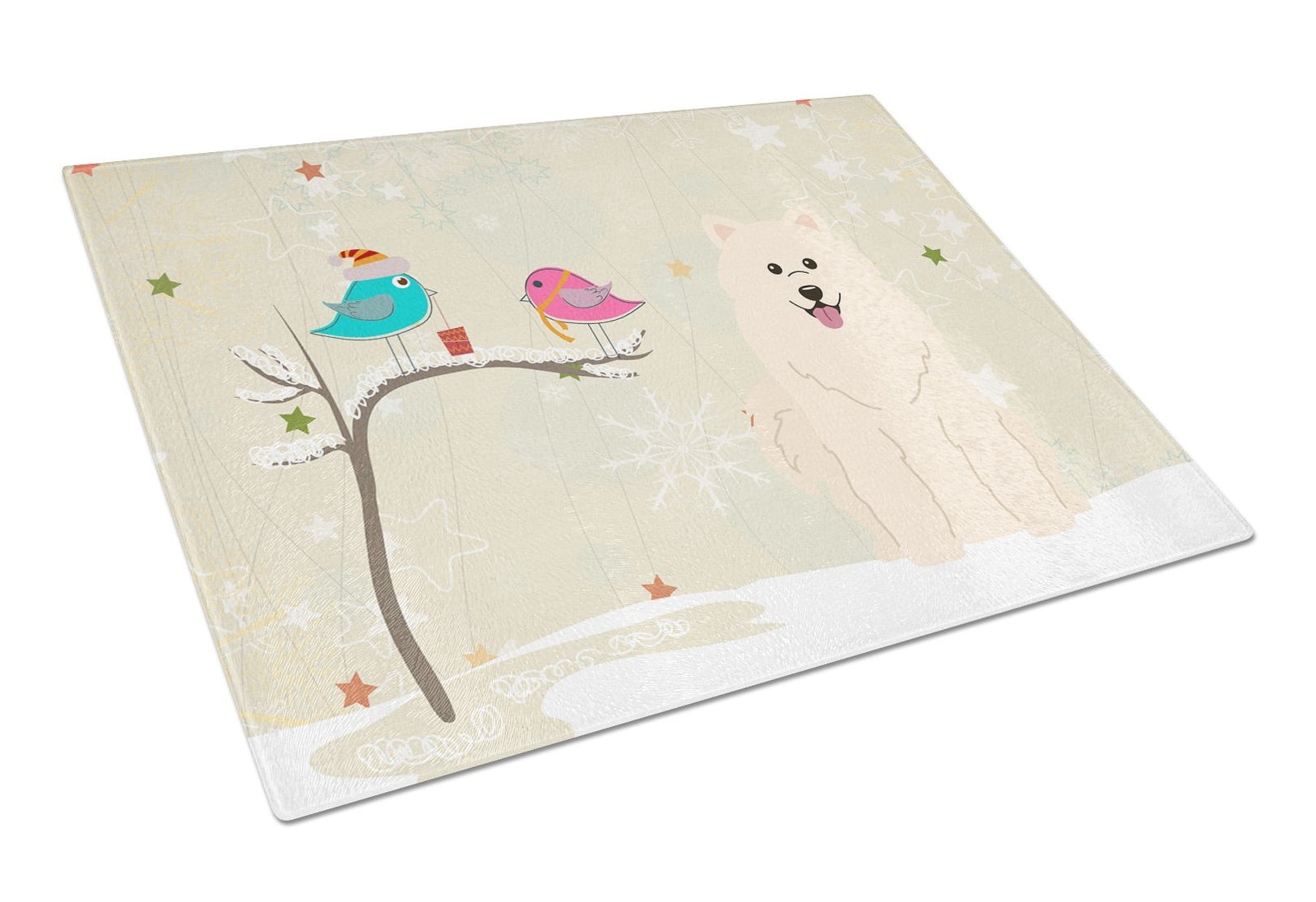 Christmas Presents between Friends Samoyed Glass Cutting Board Large BB2502LCB by Caroline's Treasures
