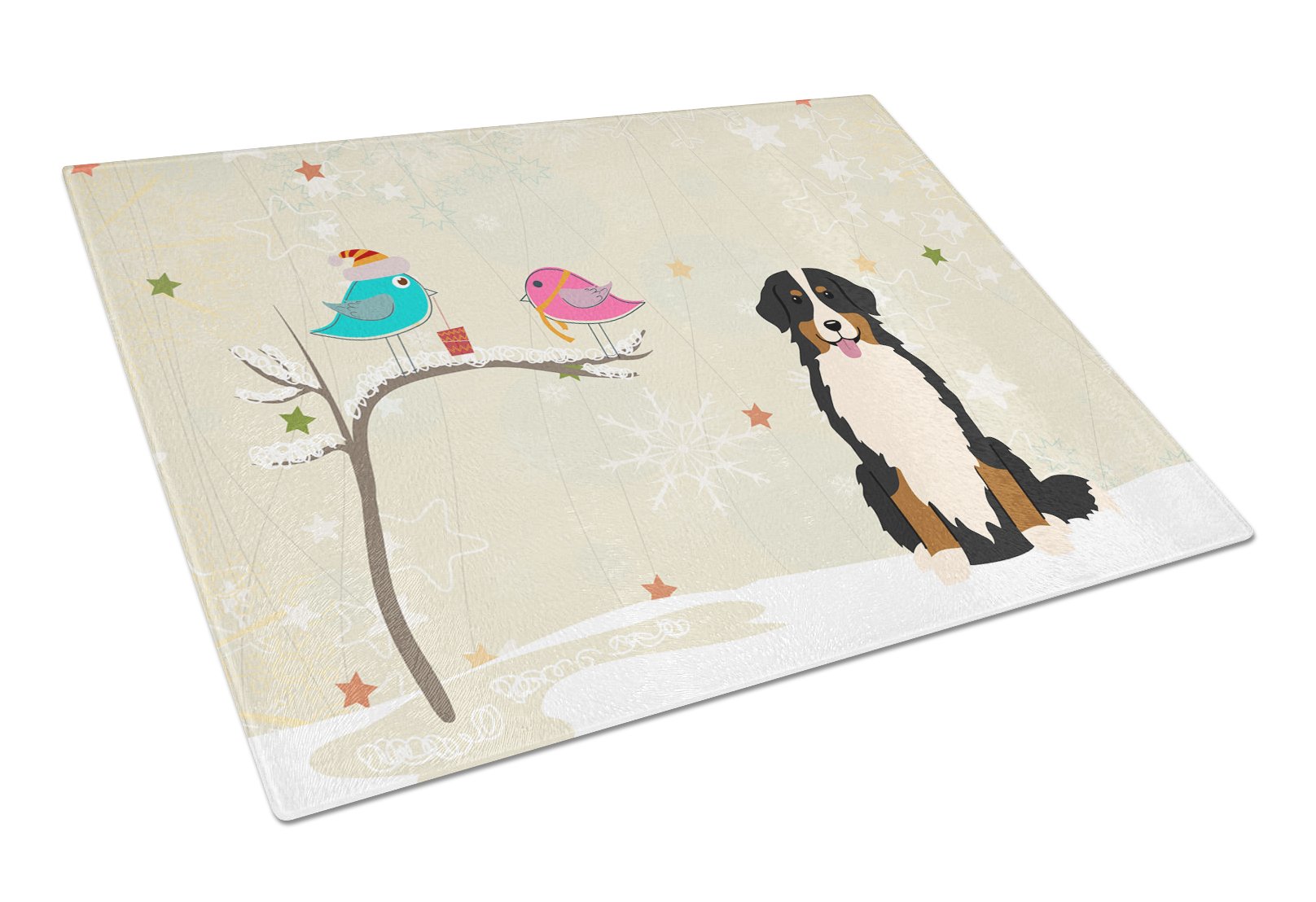 Christmas Presents between Friends Bernese Mountain Dog Glass Cutting Board Large BB2508LCB by Caroline's Treasures