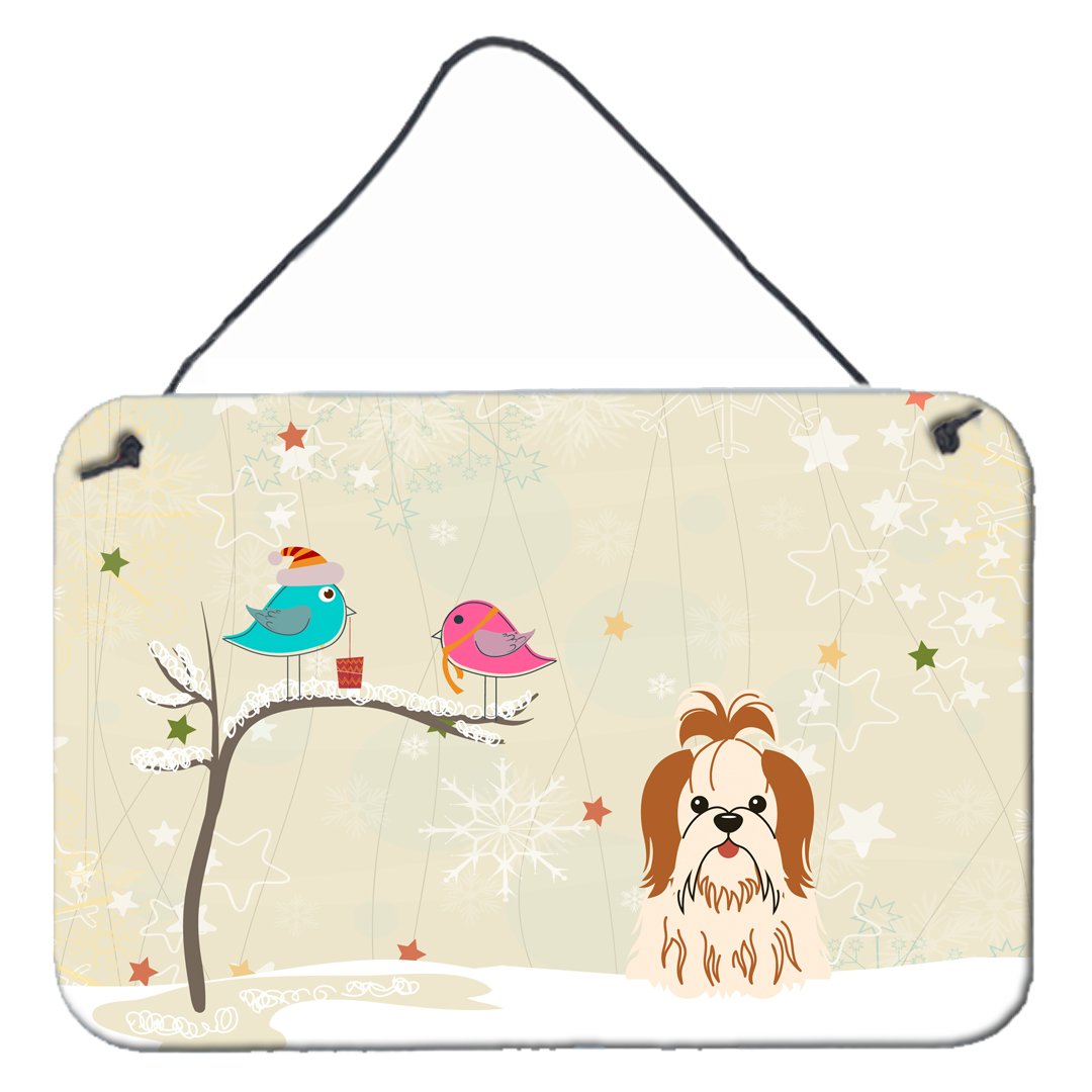 Christmas Presents between Friends Shih Tzu Red White Wall or Door Hanging Prints BB2559DS812 by Caroline's Treasures