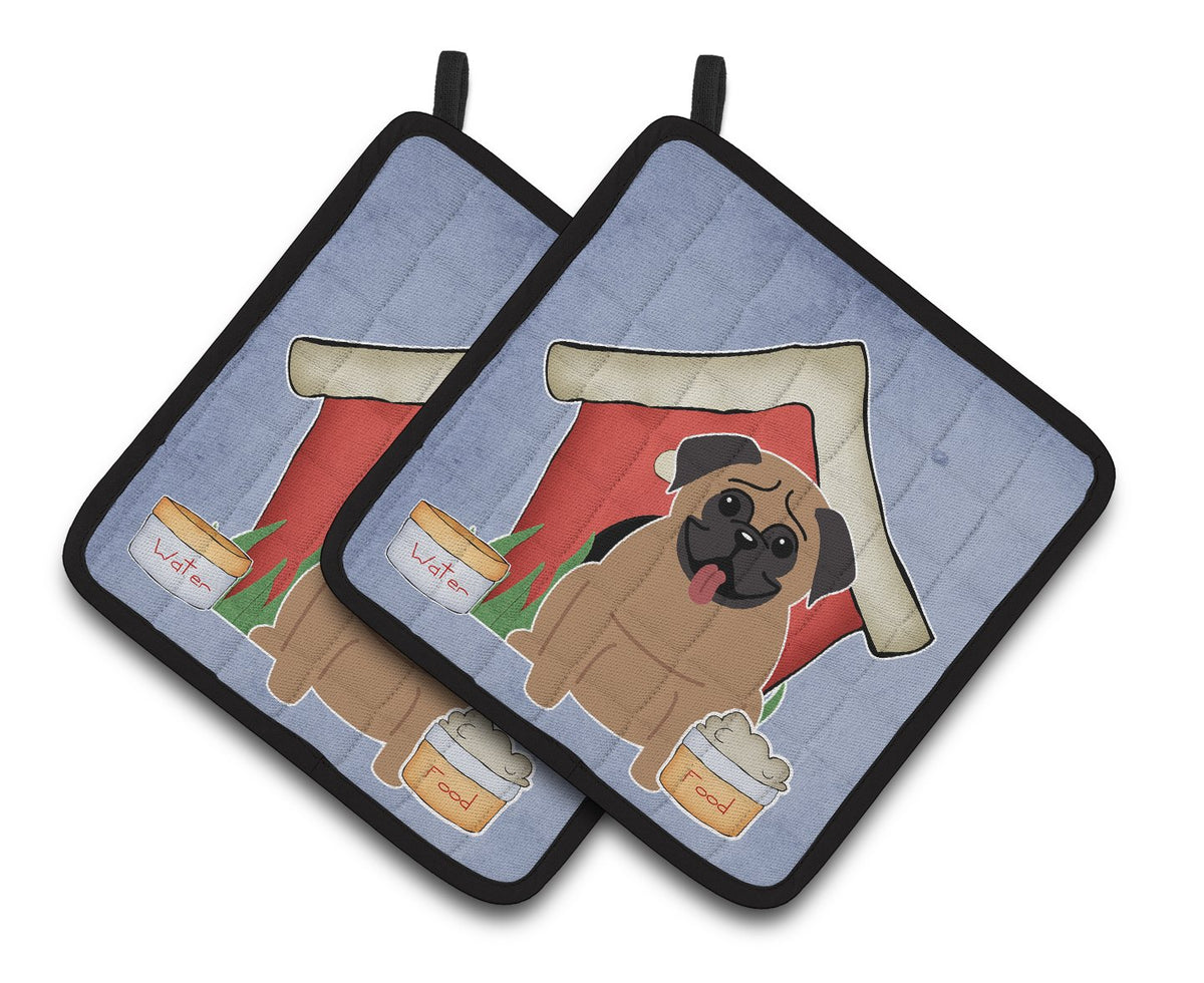 Dog House Collection Pug Brown Pair of Pot Holders BB2759PTHD by Caroline&#39;s Treasures