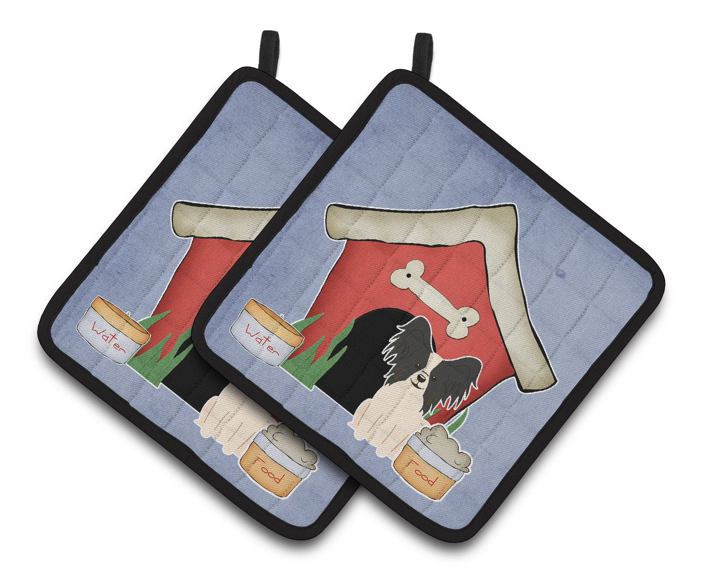 Dog House Collection Papillon Black White Pair of Pot Holders by Caroline's Treasures