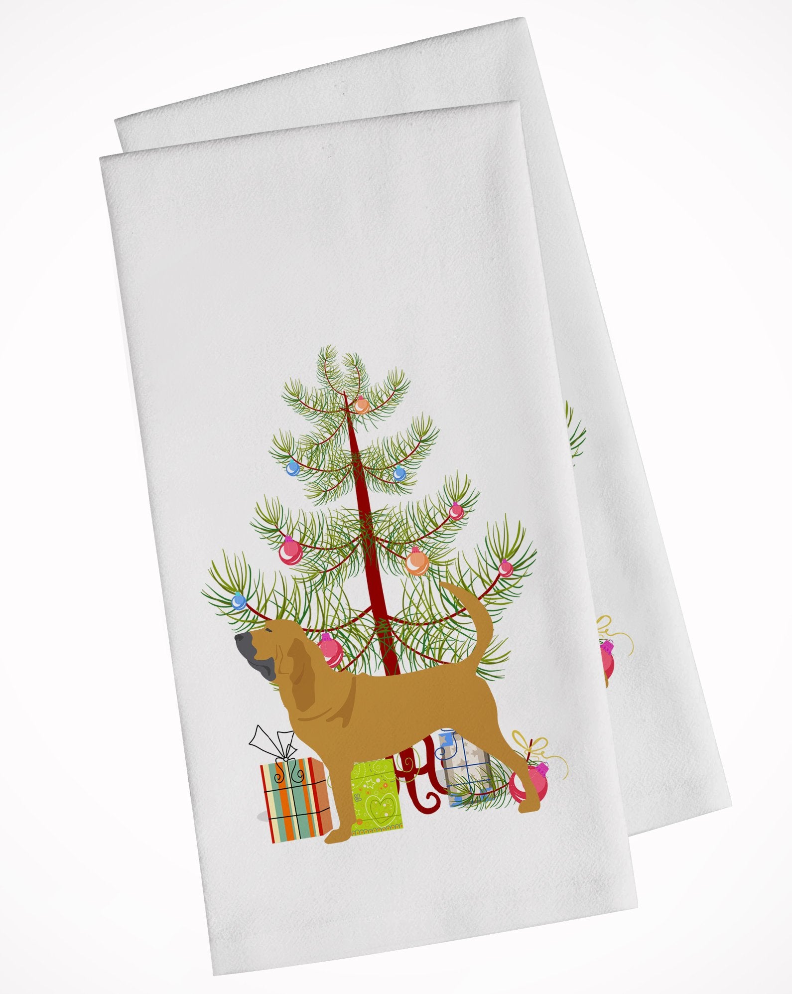 Bloodhound Merry Christmas Tree White Kitchen Towel Set of 2 BB2902WTKT by Caroline's Treasures