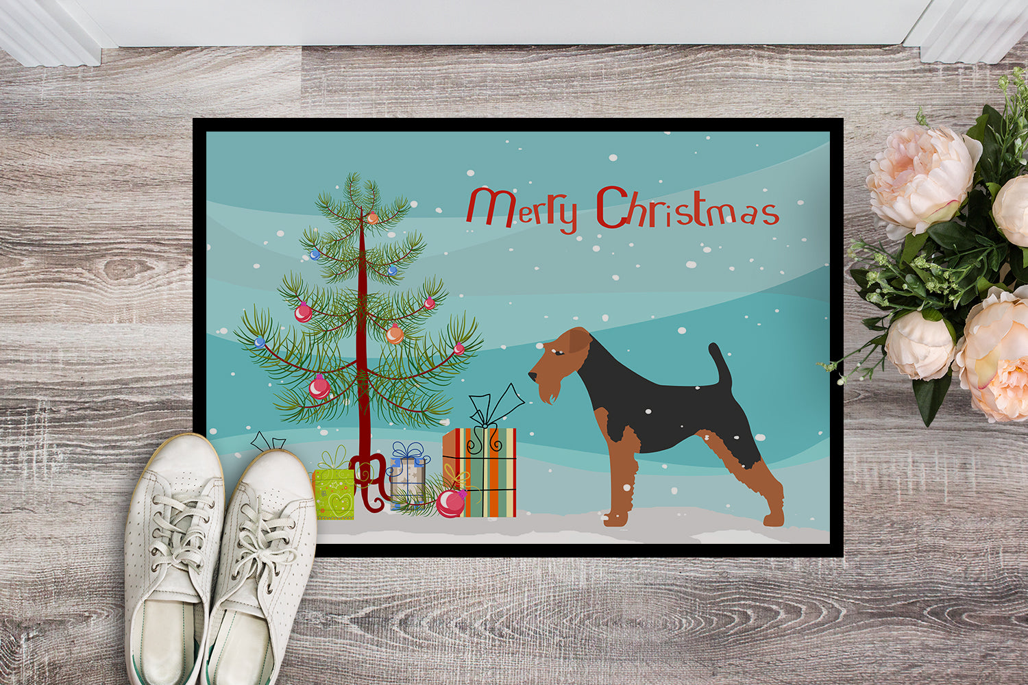 Welsh Terrier Merry Christmas Tree Indoor or Outdoor Mat 18x27 BB2903MAT - the-store.com