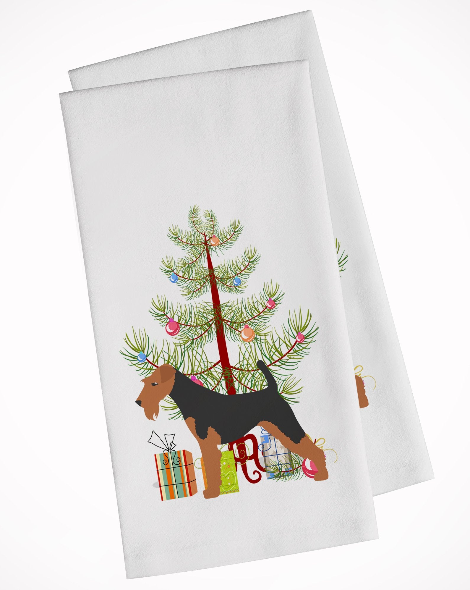 Welsh Terrier Merry Christmas Tree White Kitchen Towel Set of 2 BB2903WTKT by Caroline's Treasures