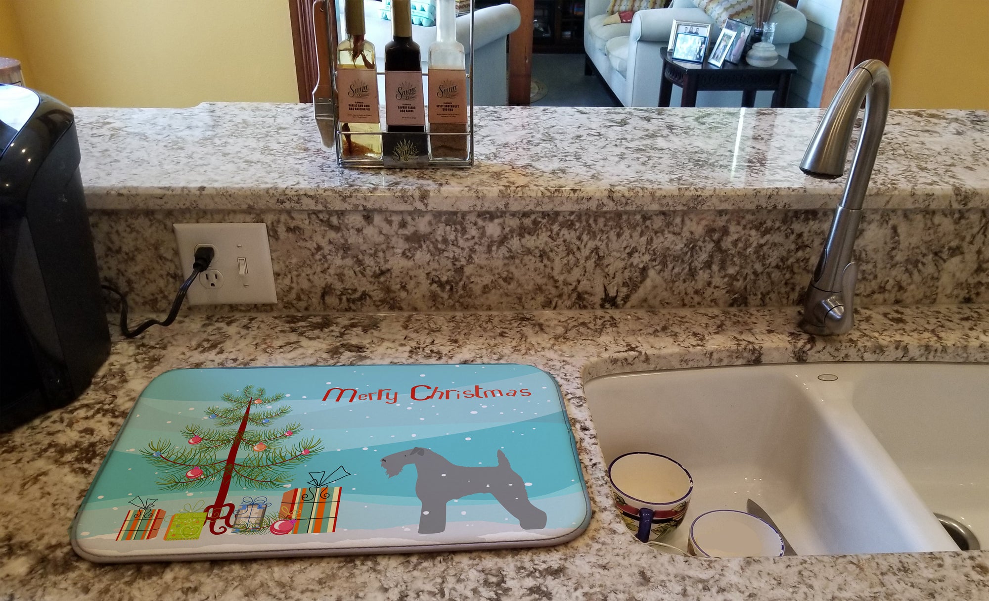 Kerry Blue Terrier Merry Christmas Tree Dish Drying Mat BB2910DDM