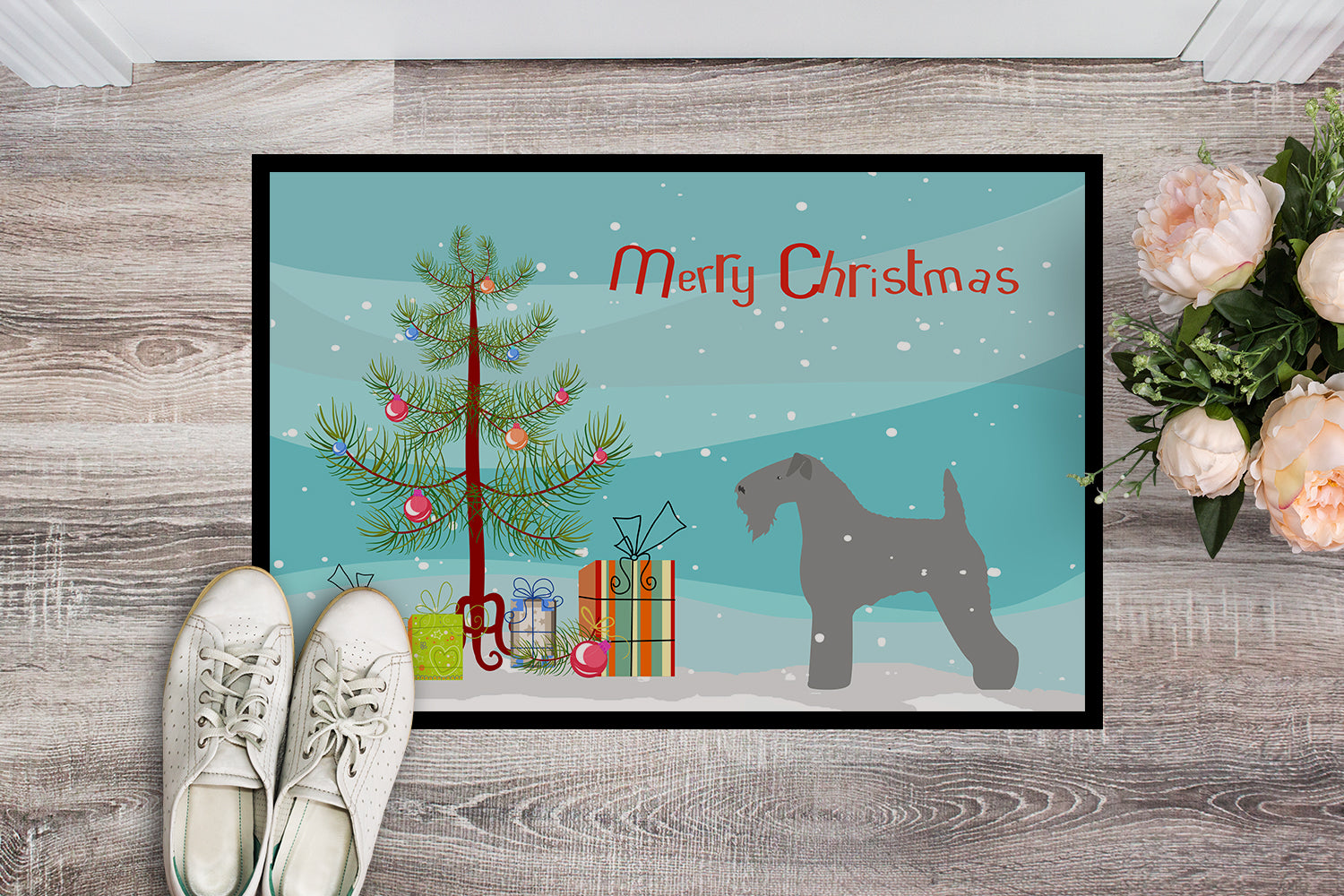Kerry Blue Terrier Merry Christmas Tree Indoor or Outdoor Mat 18x27 BB2910MAT - the-store.com