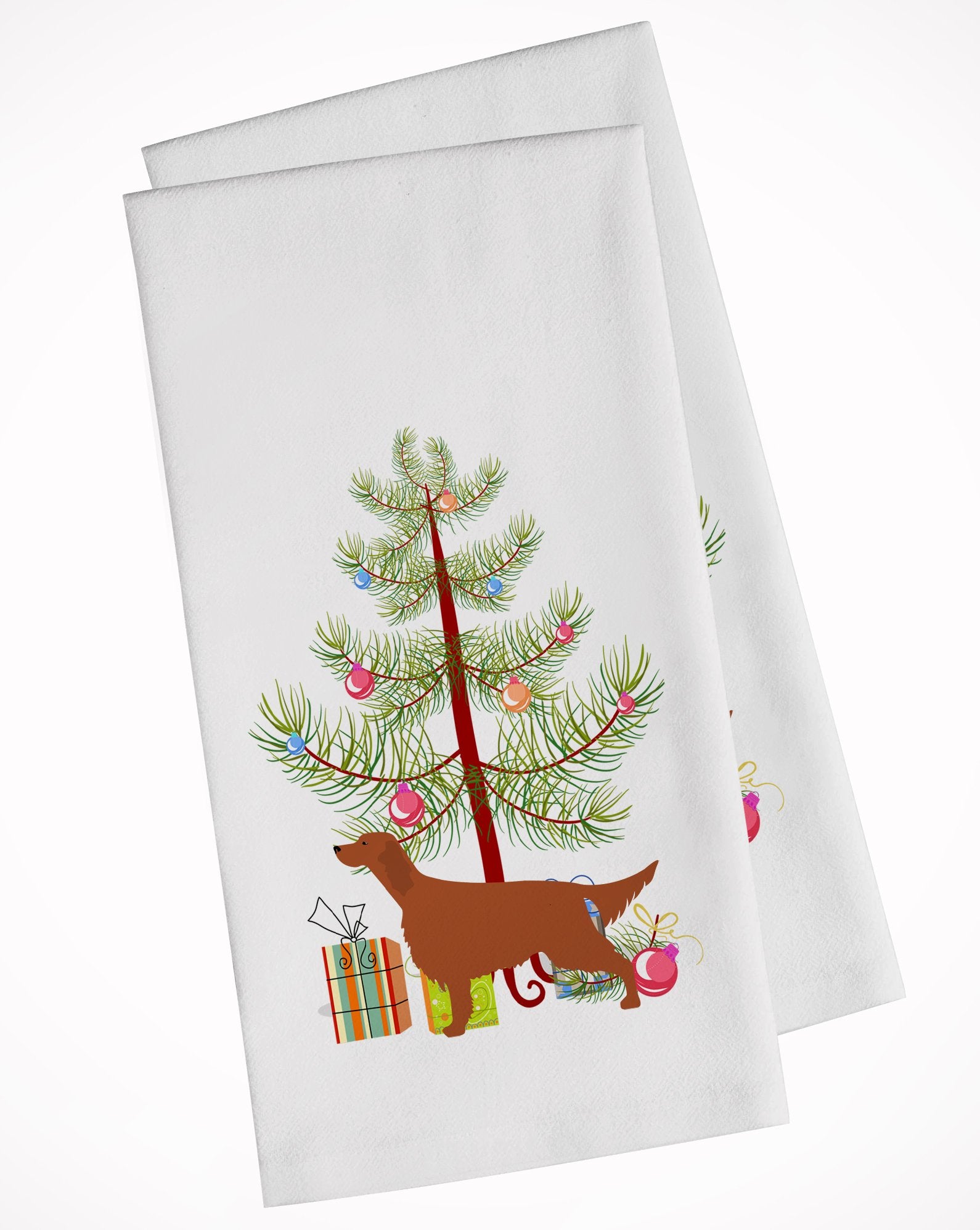 Irish Setter Merry Christmas Tree White Kitchen Towel Set of 2 BB2911WTKT by Caroline's Treasures