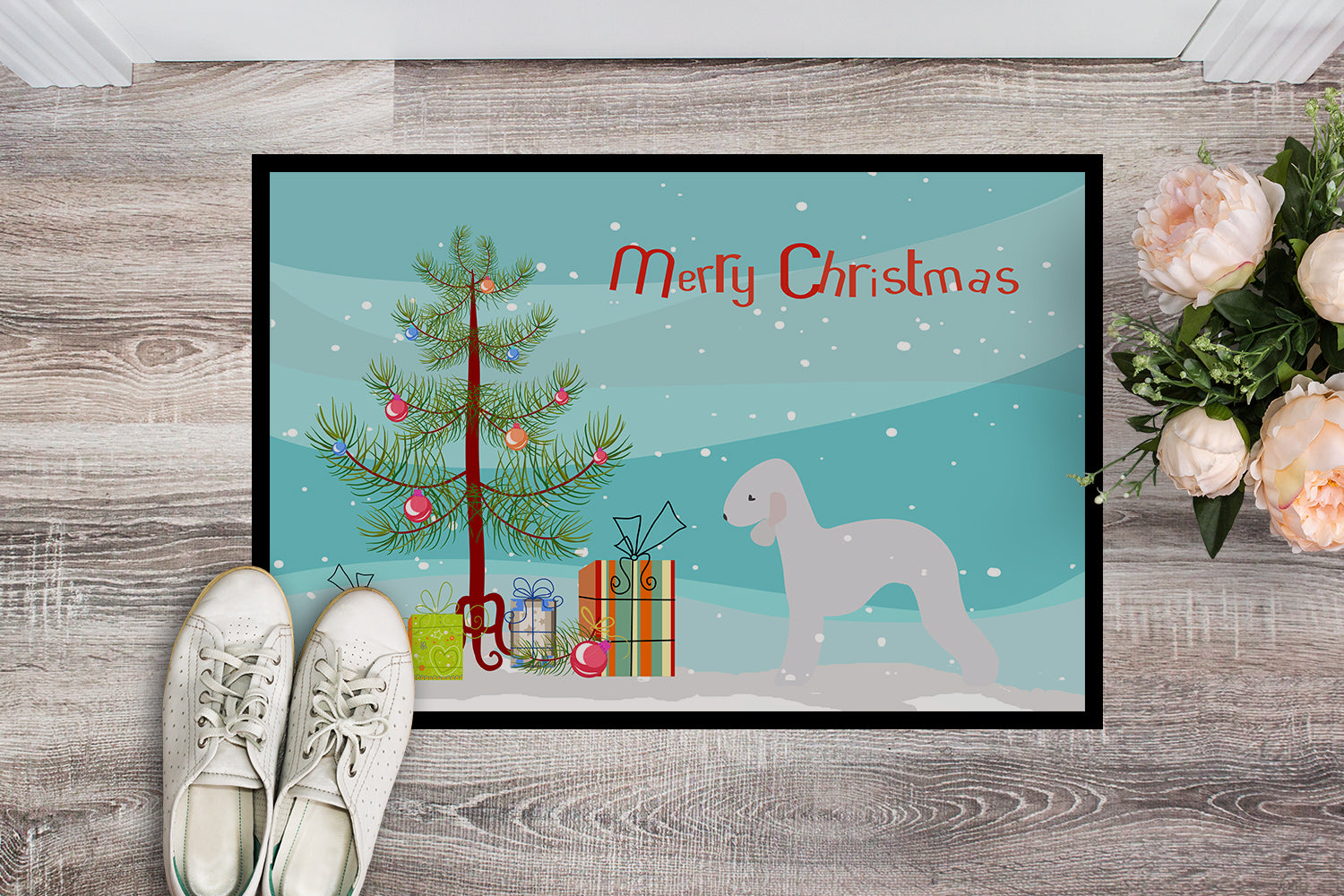 Bedlington Terrier Merry Christmas Tree Indoor or Outdoor Mat 18x27 BB2912MAT - the-store.com
