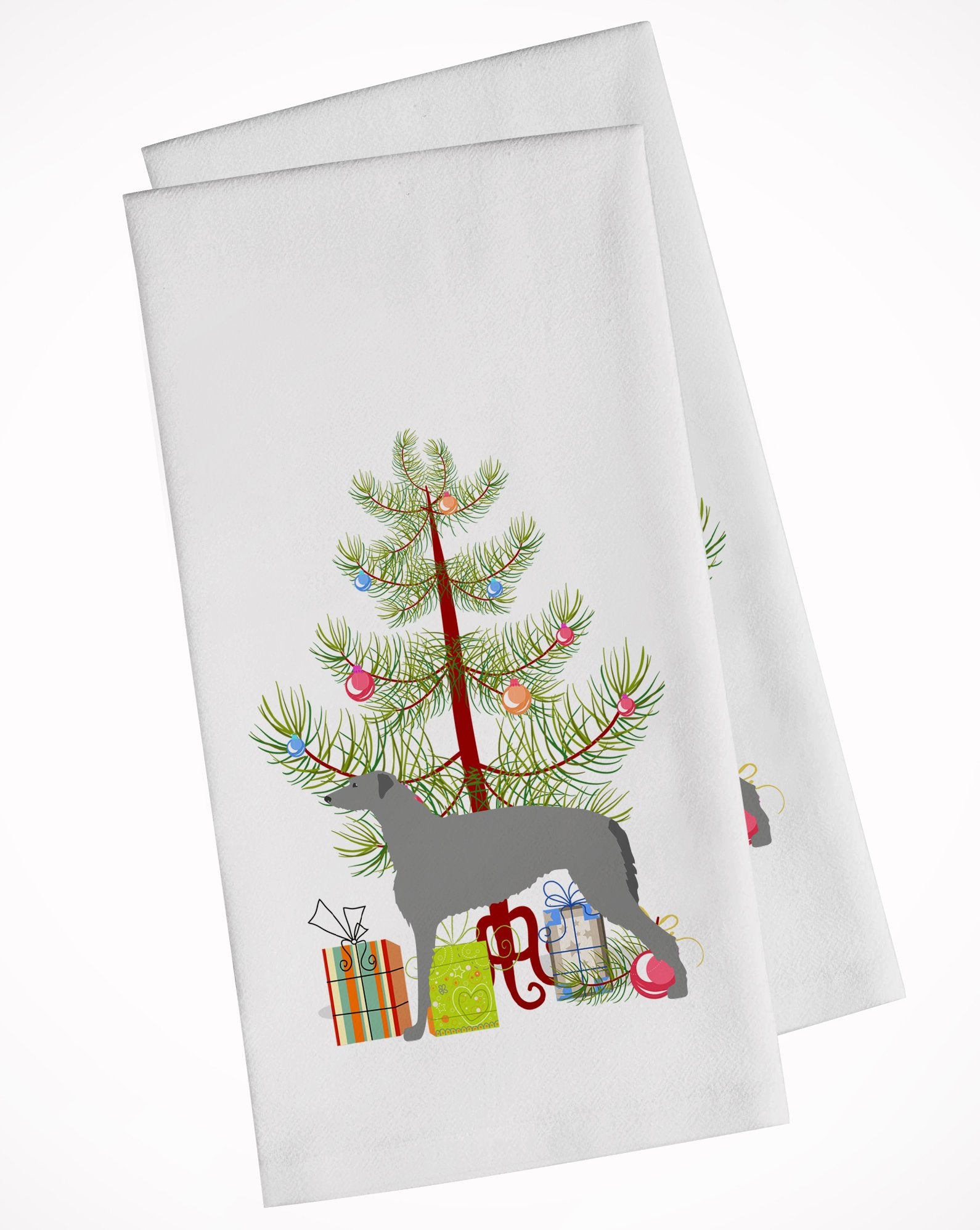 Scottish Deerhound Merry Christmas Tree White Kitchen Towel Set of 2 BB2914WTKT by Caroline's Treasures
