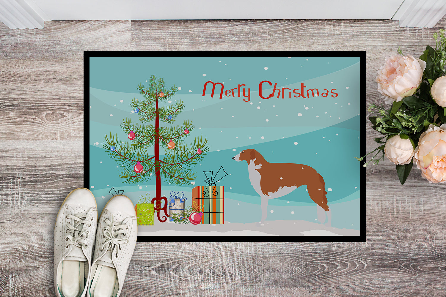 Borzoi Russian Greyhound Merry Christmas Tree Indoor or Outdoor Mat 18x27 BB2917MAT - the-store.com