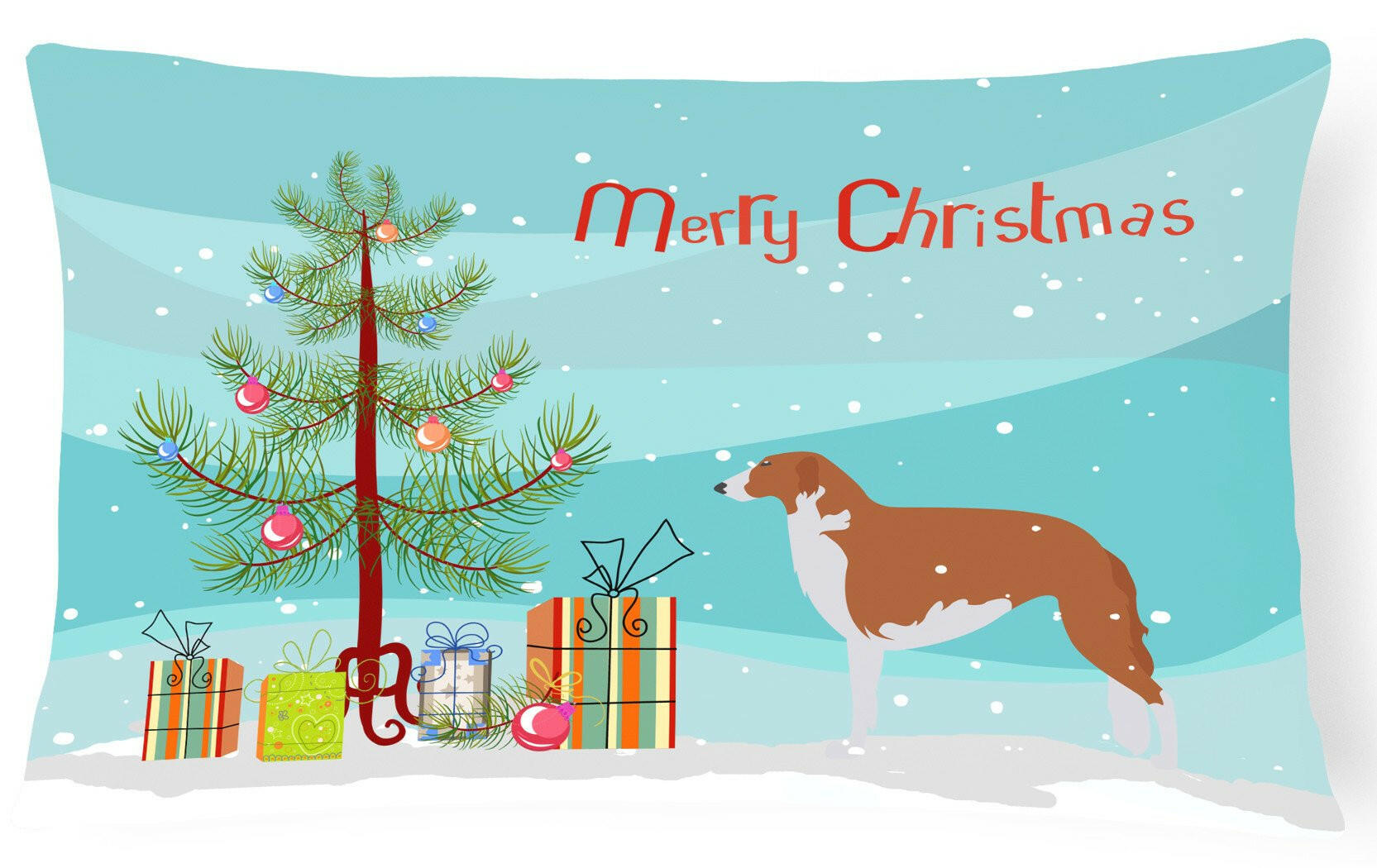 Borzoi Russian Greyhound Merry Christmas Tree Canvas Fabric Decorative Pillow BB2917PW1216 by Caroline's Treasures