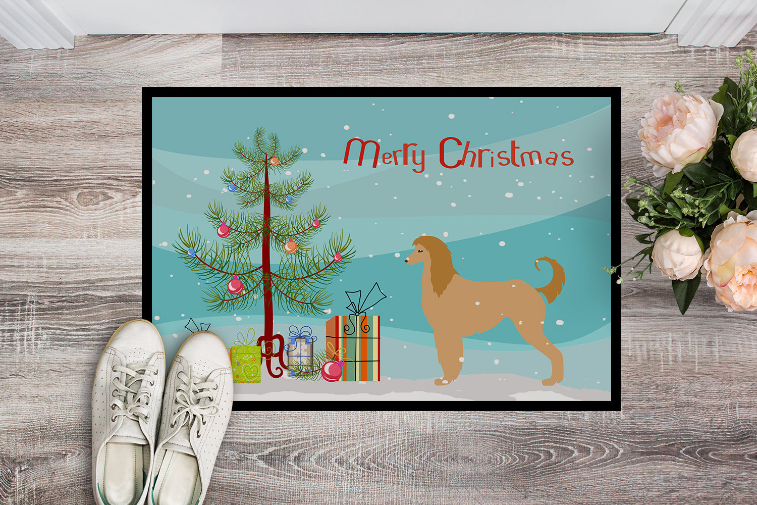 Afghan Hound Merry Christmas Tree Indoor or Outdoor Mat 18x27 BB2924MAT - the-store.com