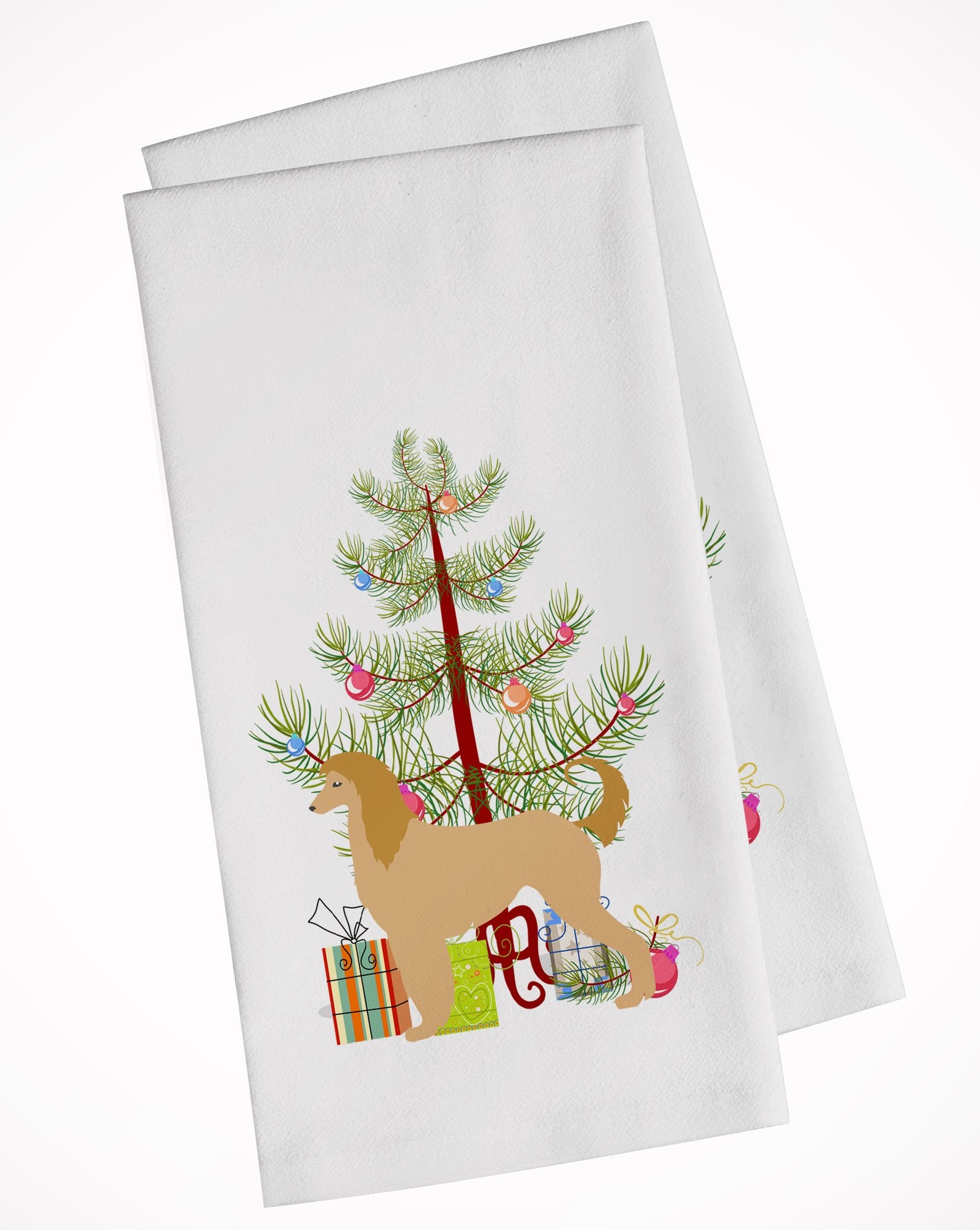 Afghan Hound Merry Christmas Tree White Kitchen Towel Set of 2 BB2924WTKT by Caroline's Treasures