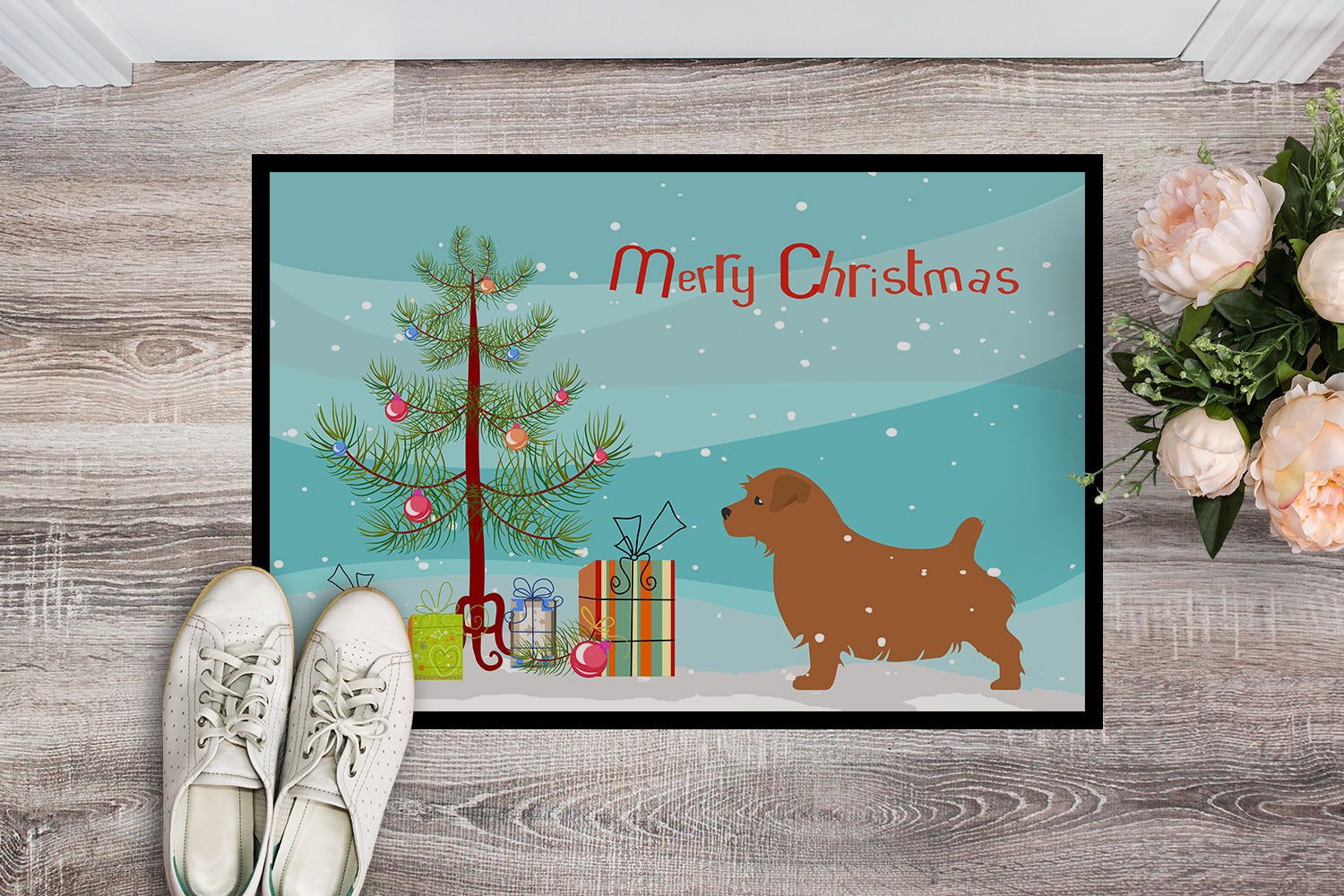 Norfolk Terrier Merry Christmas Tree Indoor or Outdoor Mat 18x27 BB2927MAT - the-store.com