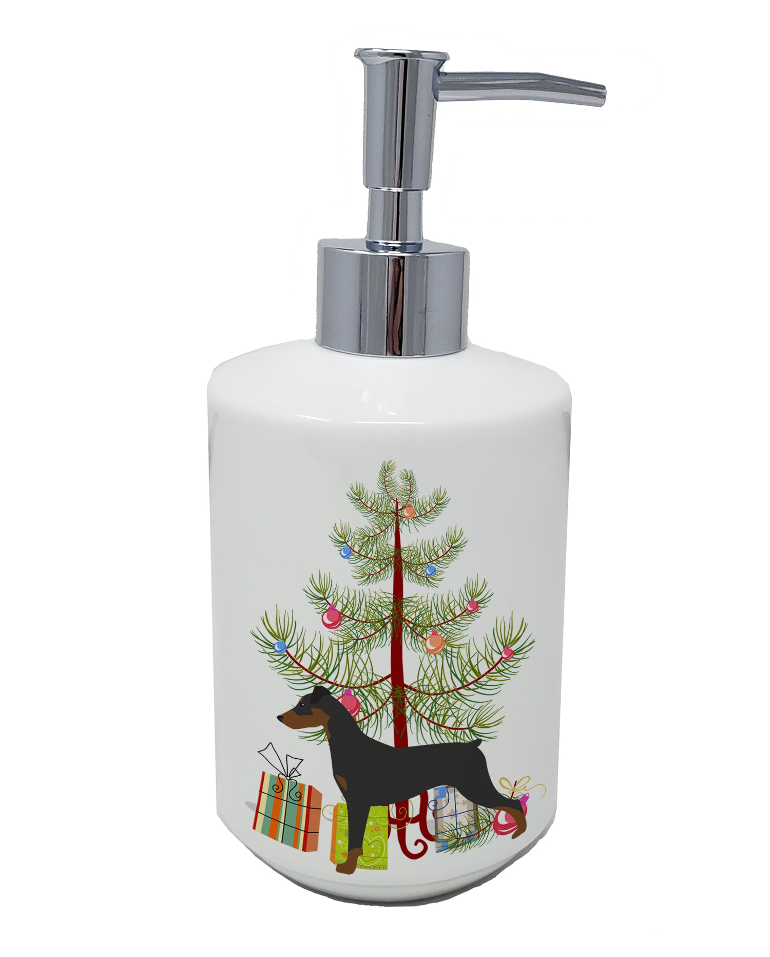 Buy this German Pinscher Merry Christmas Tree Ceramic Soap Dispenser