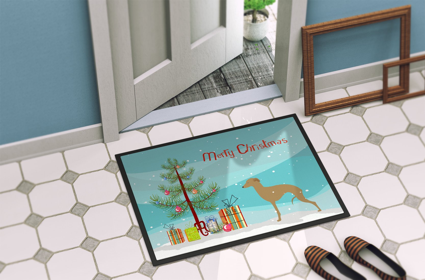 Italian Greyhound Merry Christmas Tree Indoor or Outdoor Mat 24x36 BB2932JMAT by Caroline's Treasures