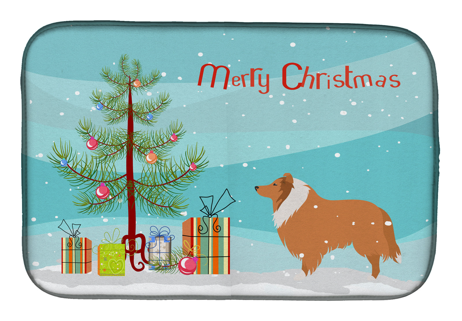 Collie Dog Merry Christmas Tree Dish Drying Mat BB2934DDM