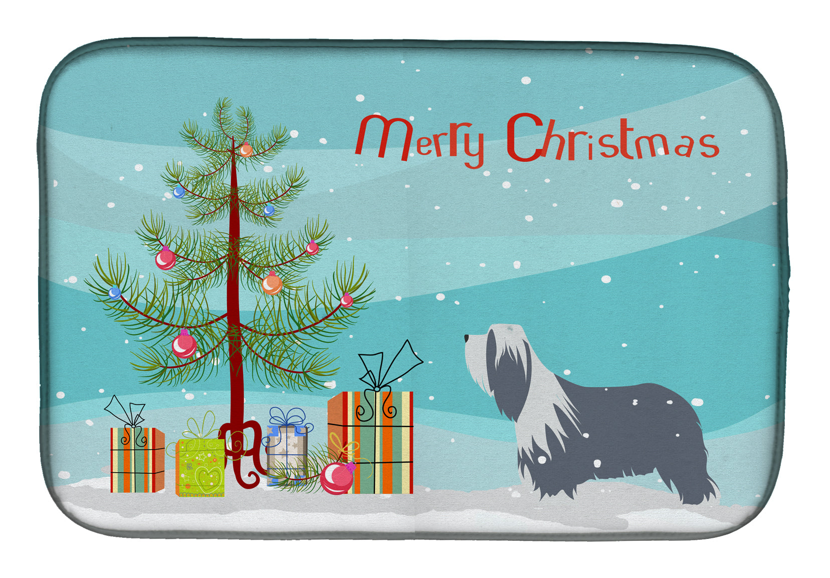 Bearded Collie Dog Merry Christmas Tree Dish Drying Mat BB2935DDM
