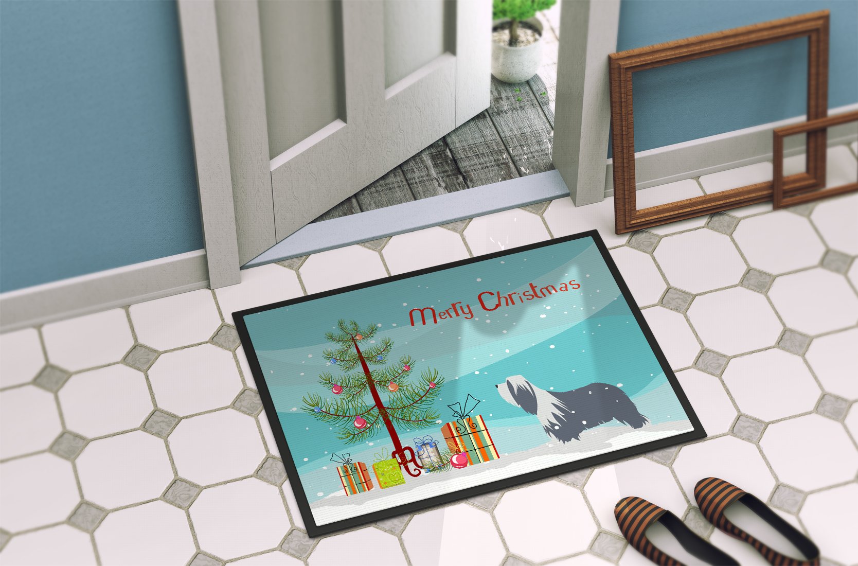 Bearded Collie Dog Merry Christmas Tree Indoor or Outdoor Mat 24x36 BB2935JMAT by Caroline's Treasures