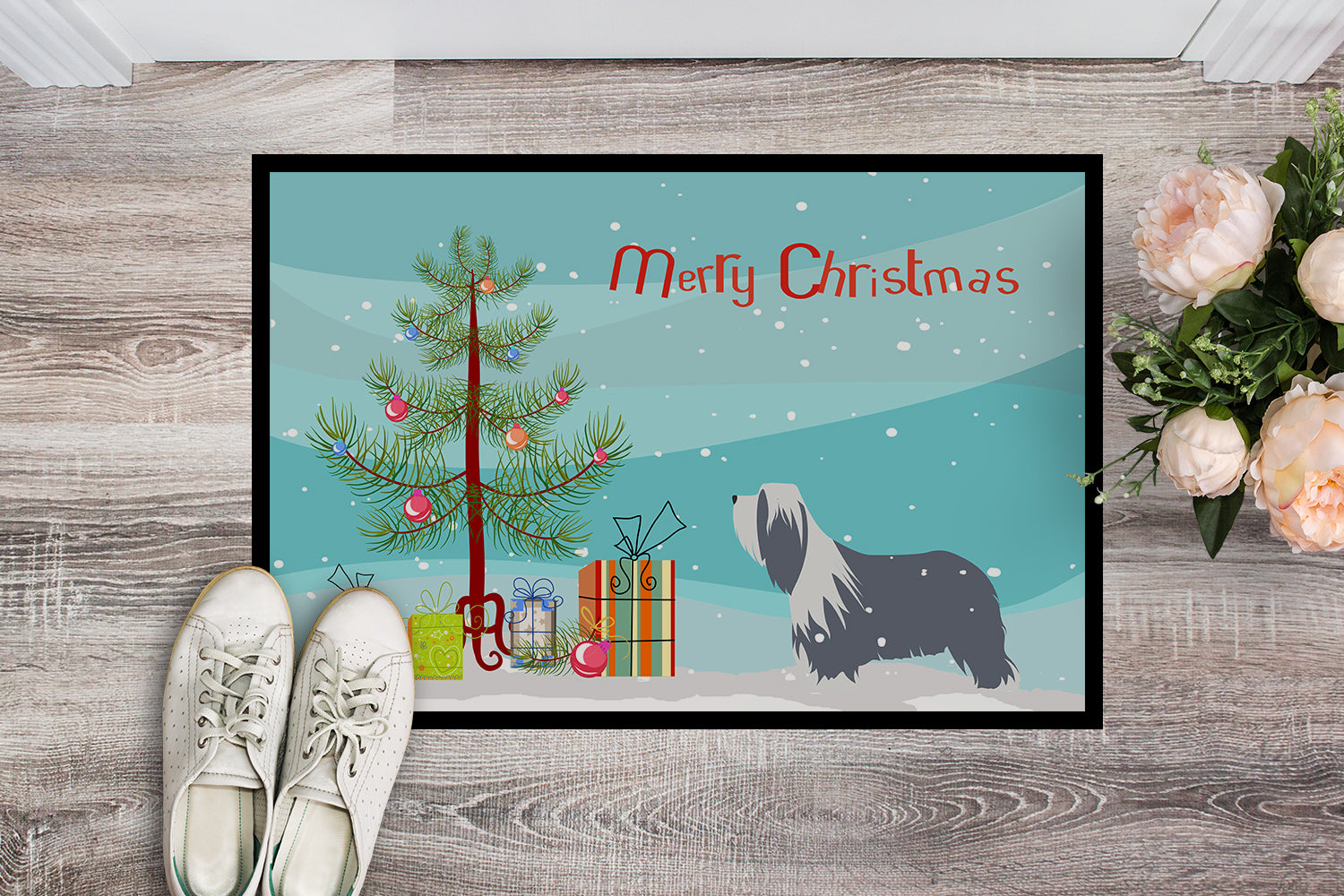 Bearded Collie Dog Merry Christmas Tree Indoor or Outdoor Mat 18x27 BB2935MAT - the-store.com