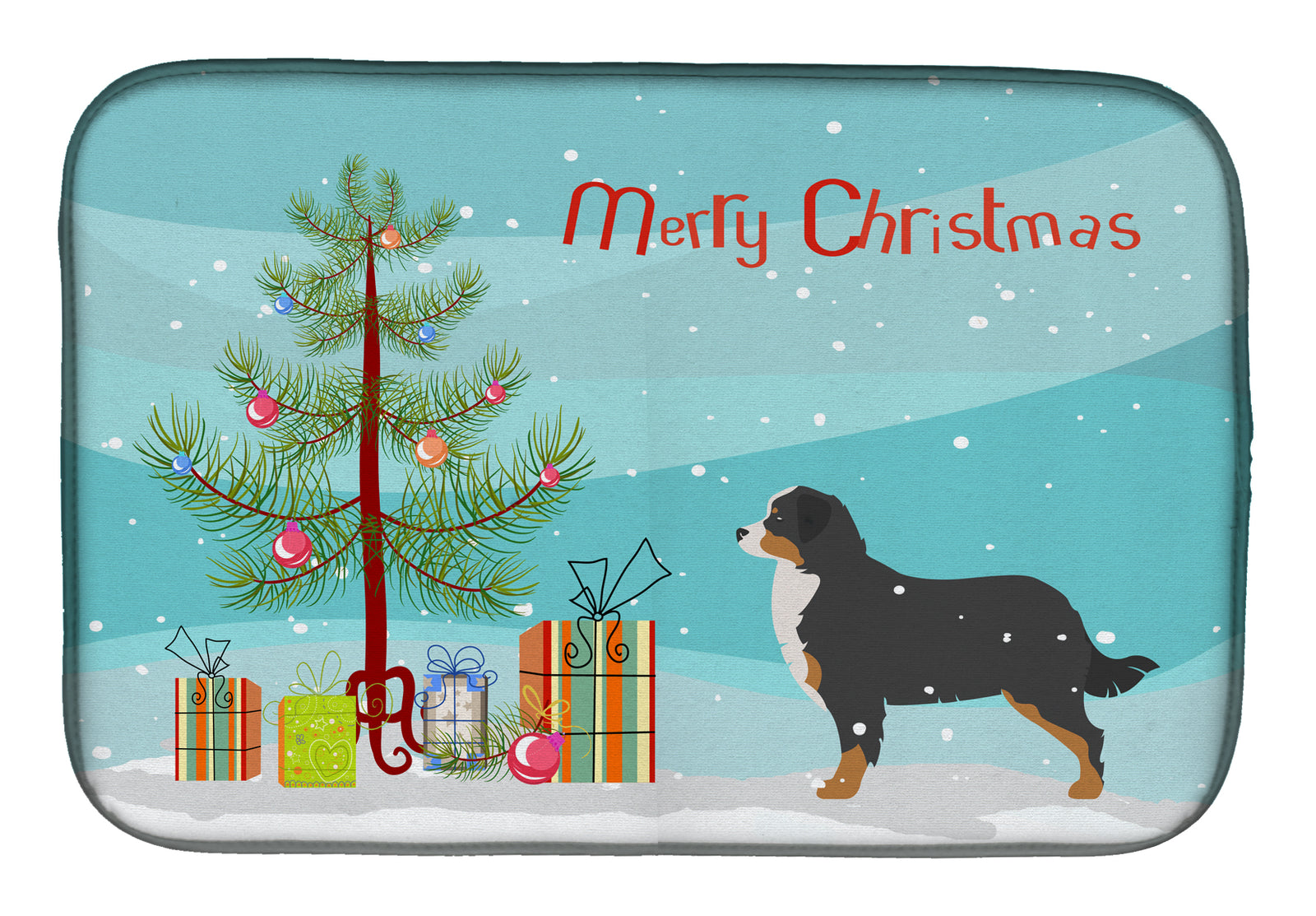 Bernese Mountain Dog Merry Christmas Tree Dish Drying Mat BB2937DDM