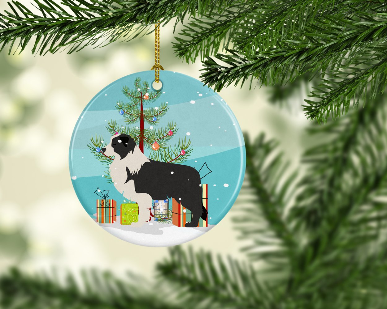 Black Border Collie Merry Christmas Tree Ceramic Ornament BB2941CO1 by Caroline's Treasures