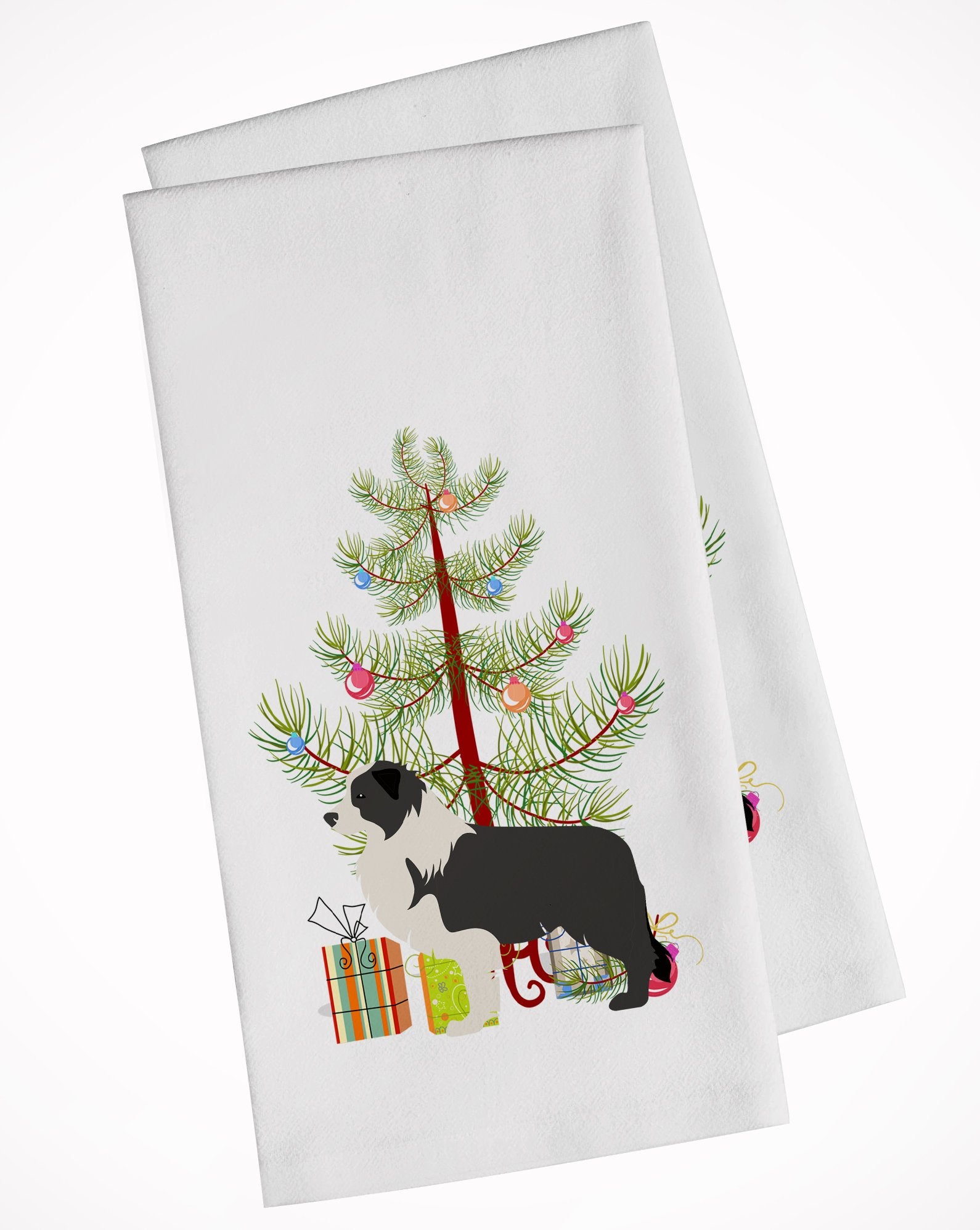Black Border Collie Merry Christmas Tree White Kitchen Towel Set of 2 BB2941WTKT by Caroline's Treasures