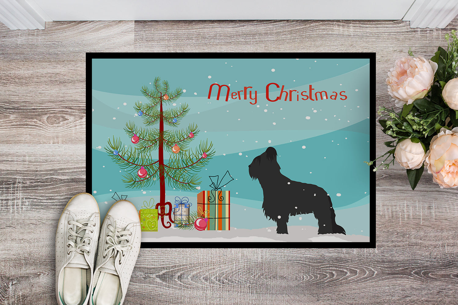Briard Merry Christmas Tree Indoor or Outdoor Mat 18x27 BB2944MAT - the-store.com