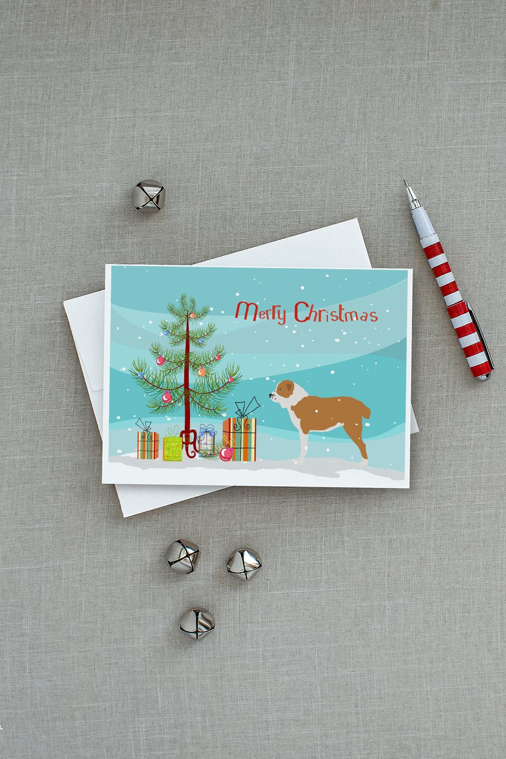 Central Asian Shepherd Dog Merry Christmas Tree Greeting Cards and Envelopes Pack of 8 - the-store.com