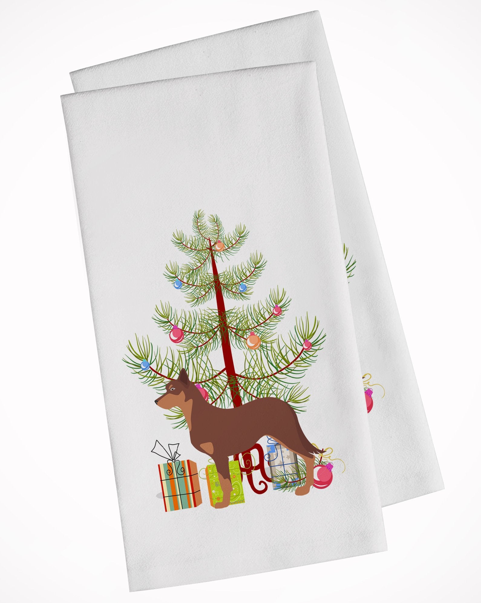 Australian Kelpie Dog Merry Christmas Tree White Kitchen Towel Set of 2 BB2947WTKT by Caroline's Treasures