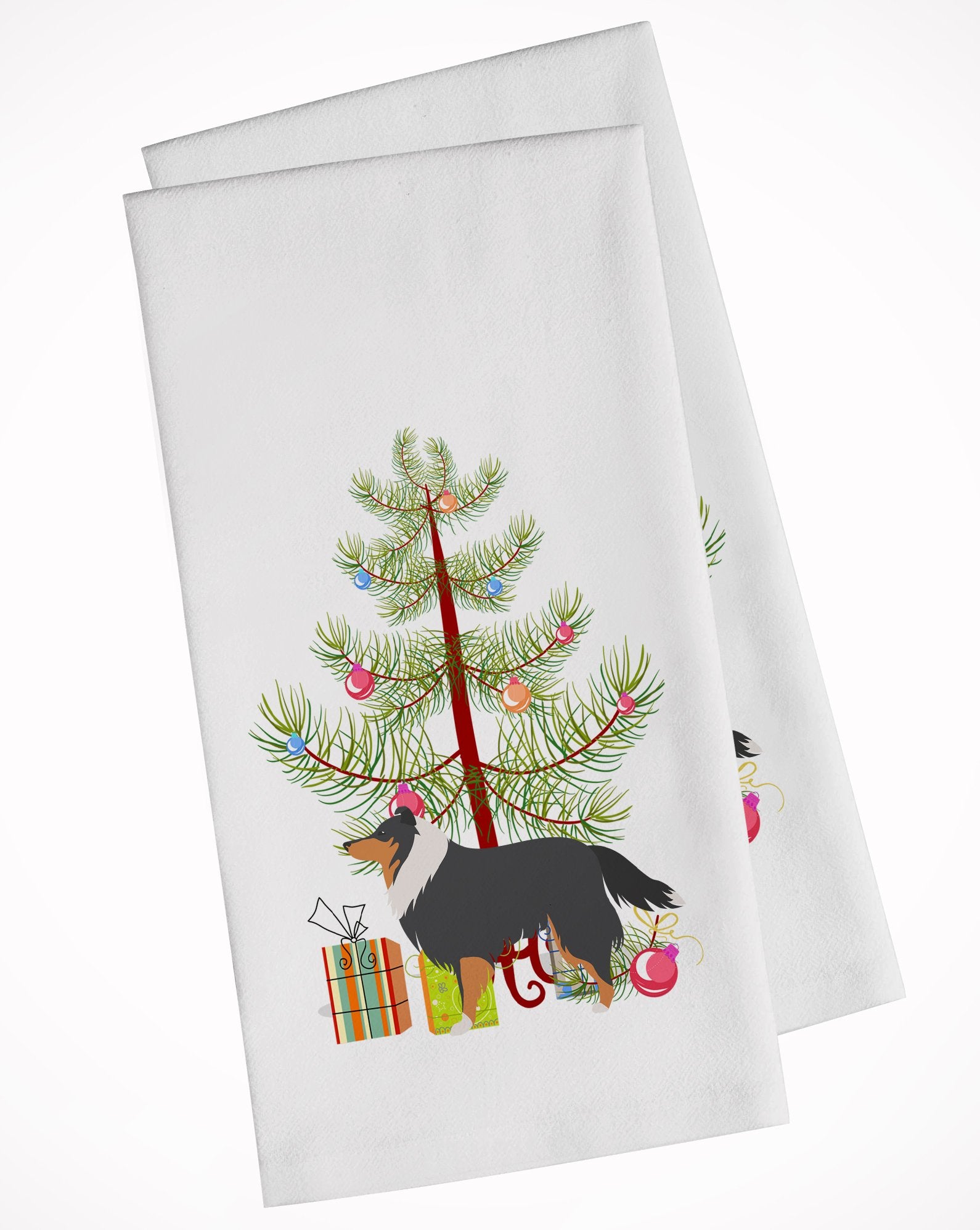 Sheltie/Shetland Sheepdog Merry Christmas Tree White Kitchen Towel Set of 2 BB2948WTKT by Caroline's Treasures