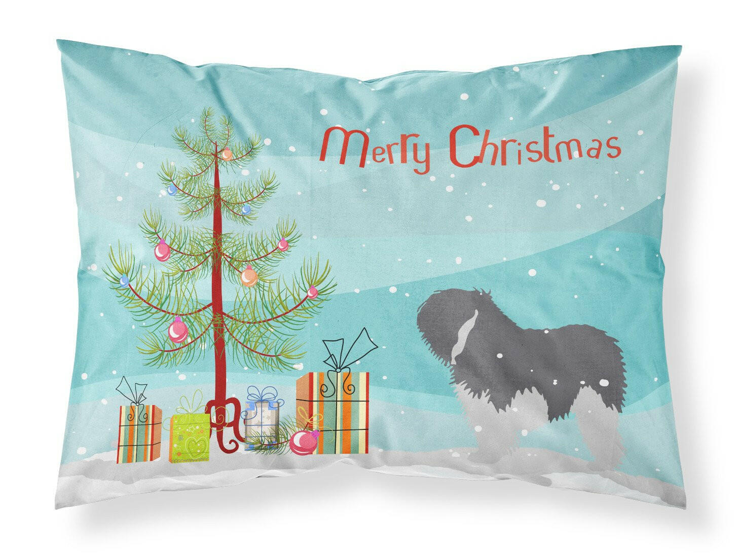 Polish Lowland Sheepdog Dog Merry Christmas Tree Fabric Standard Pillowcase BB2950PILLOWCASE by Caroline's Treasures