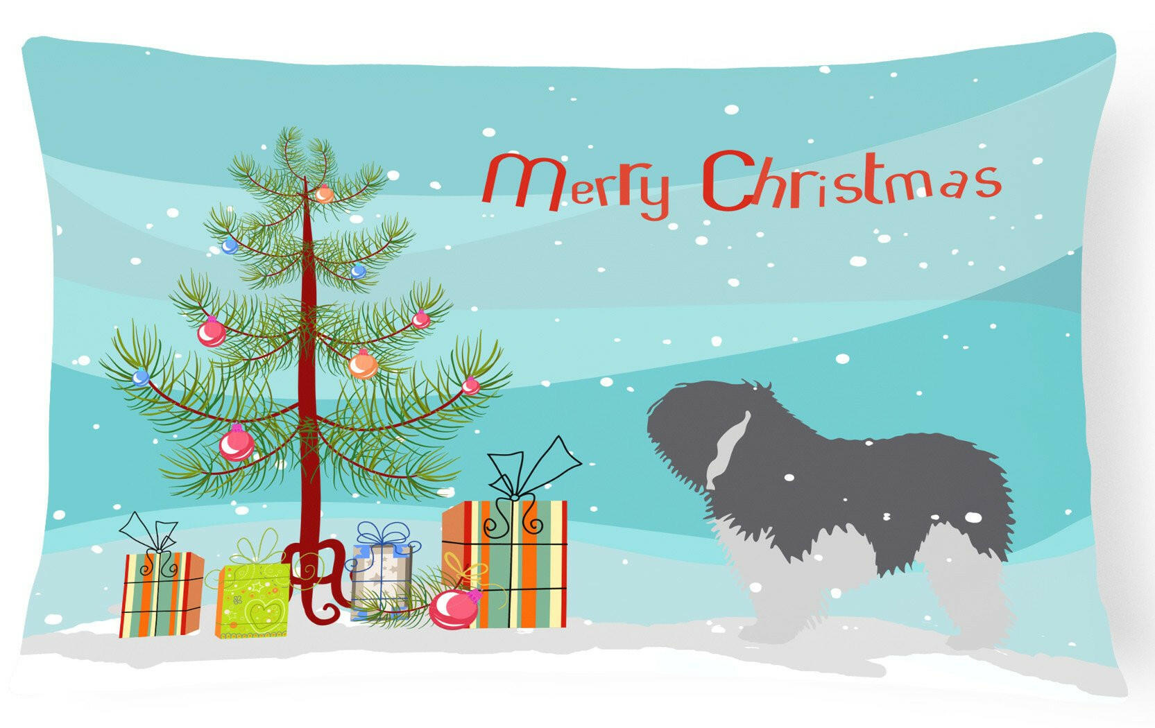 Polish Lowland Sheepdog Dog Merry Christmas Tree Canvas Fabric Decorative Pillow BB2950PW1216 by Caroline's Treasures