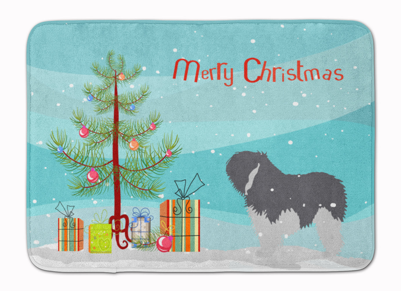 Polish Lowland Sheepdog Dog Merry Christmas Tree Machine Washable Memory Foam Mat BB2950RUG - the-store.com