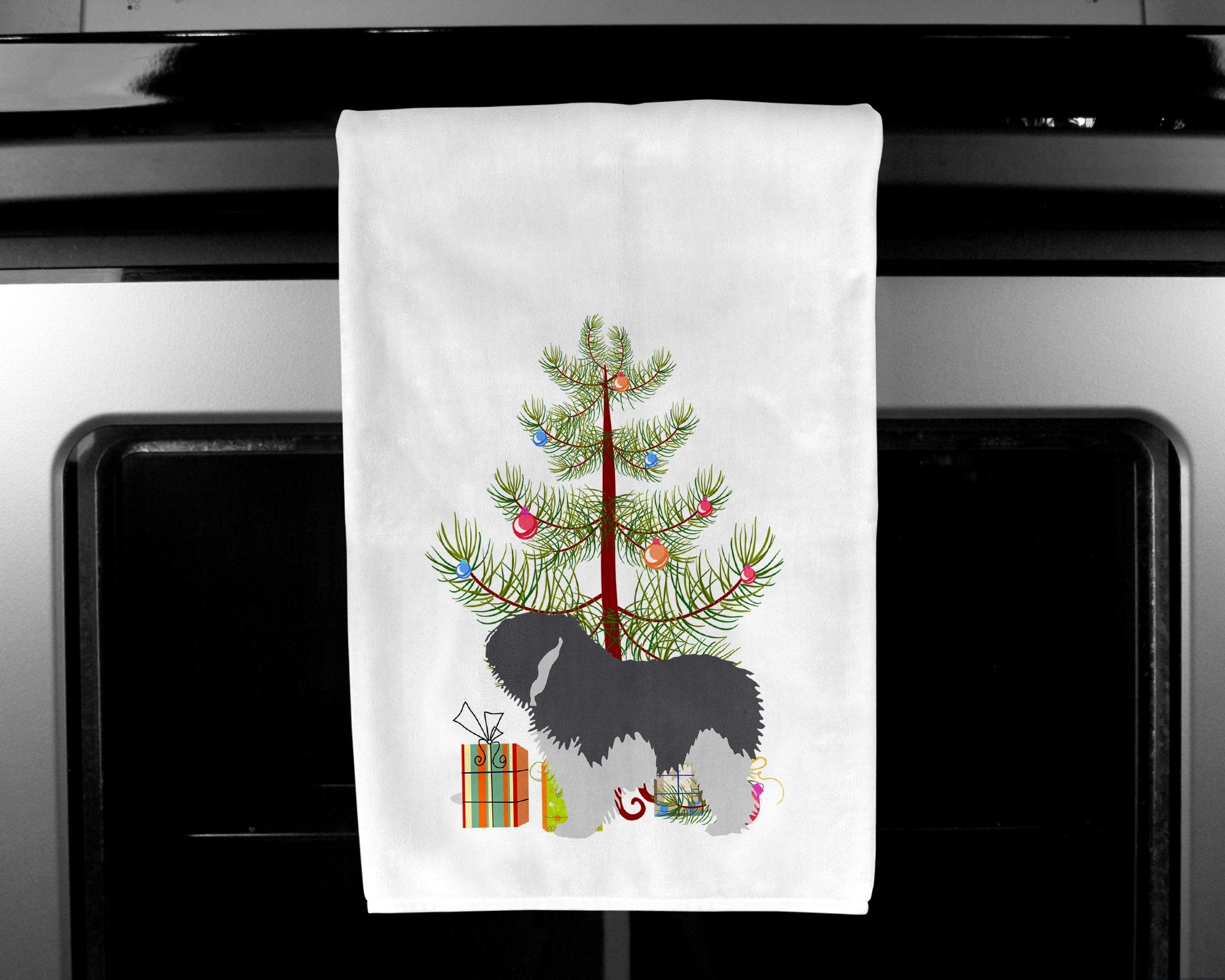 Polish Lowland Sheepdog Dog Merry Christmas Tree White Kitchen Towel Set of 2 BB2950WTKT by Caroline's Treasures