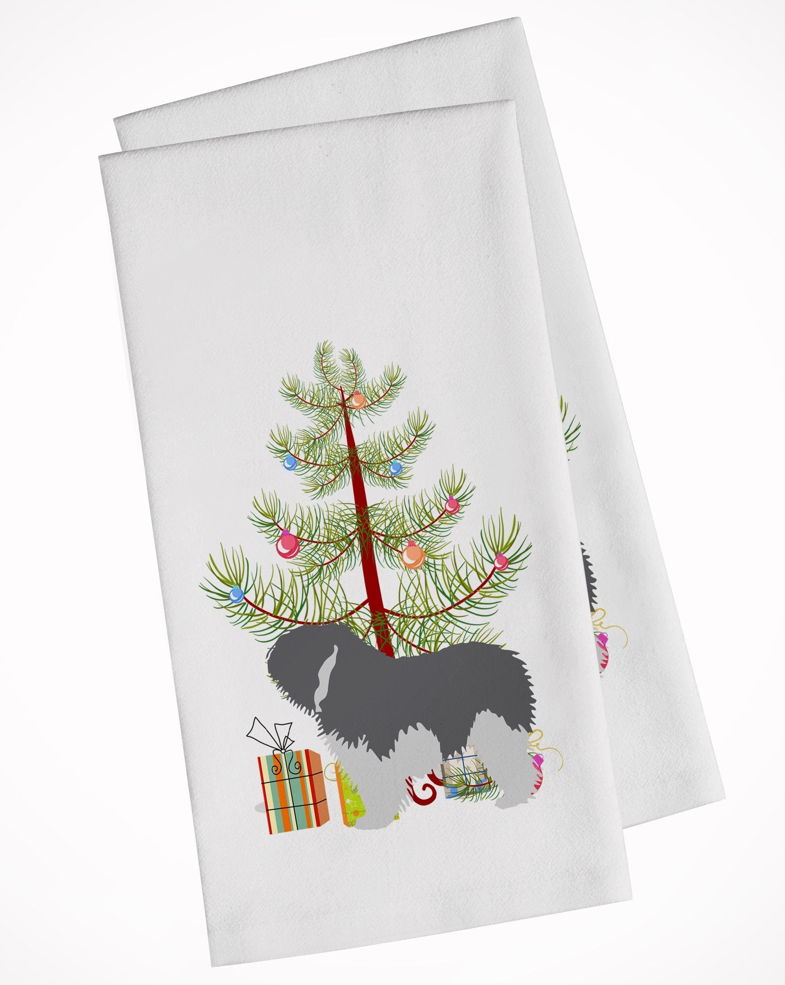 Polish Lowland Sheepdog Dog Merry Christmas Tree White Kitchen Towel Set of 2 BB2950WTKT by Caroline's Treasures